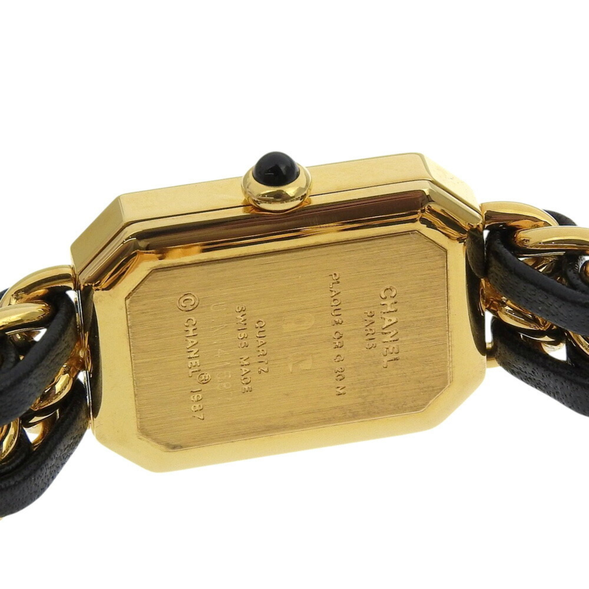 CHANEL Premiere S Watch H0001, Gold-Plated Leather Quartz Movement, Analog Display, Black Dial, Women's — Very Good
