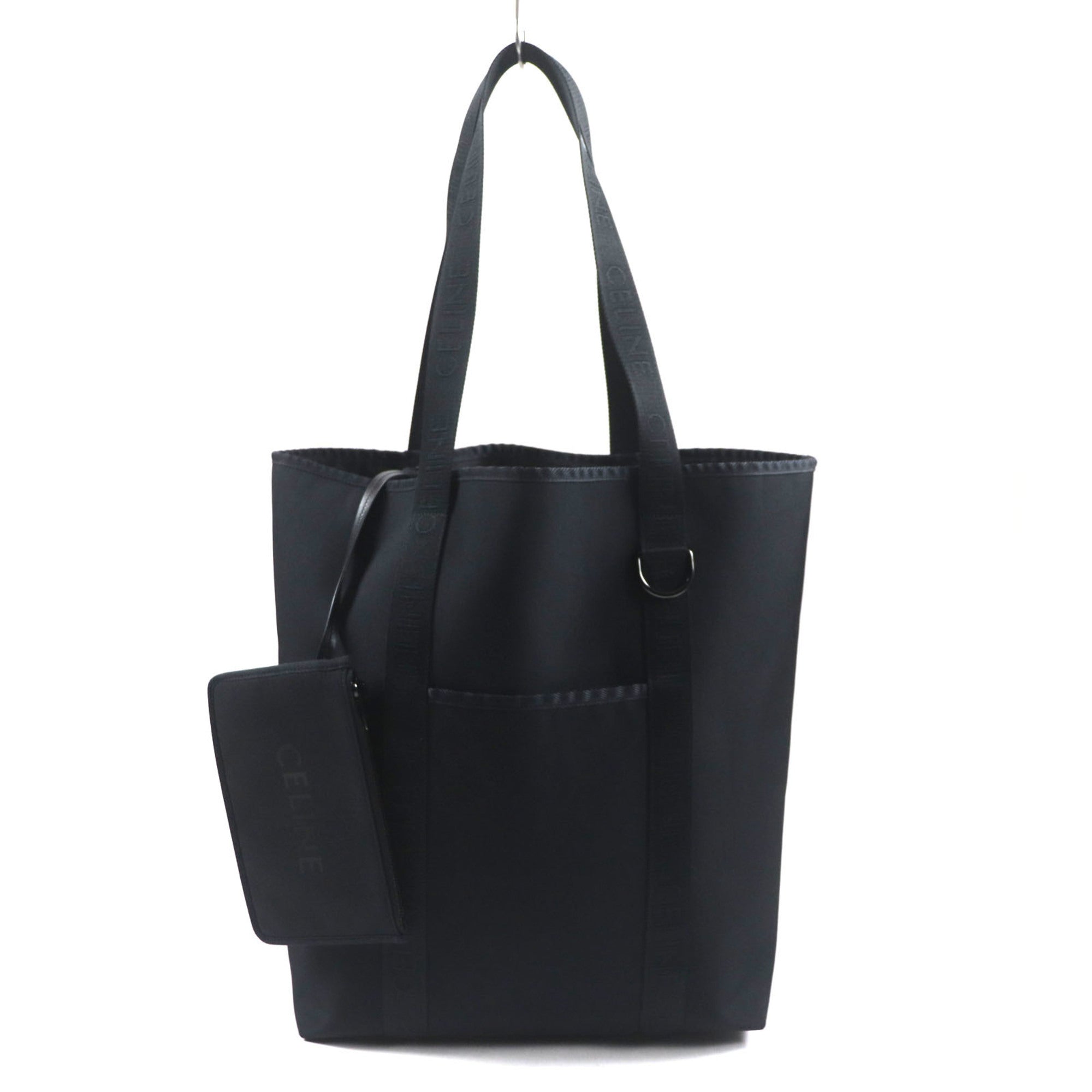 CELINE 11008 Trekking Vertical Cabas Logo Nylon Tote Bag with Pouch, Black, Dust Bag, Made in Italy, Men's — Like New
