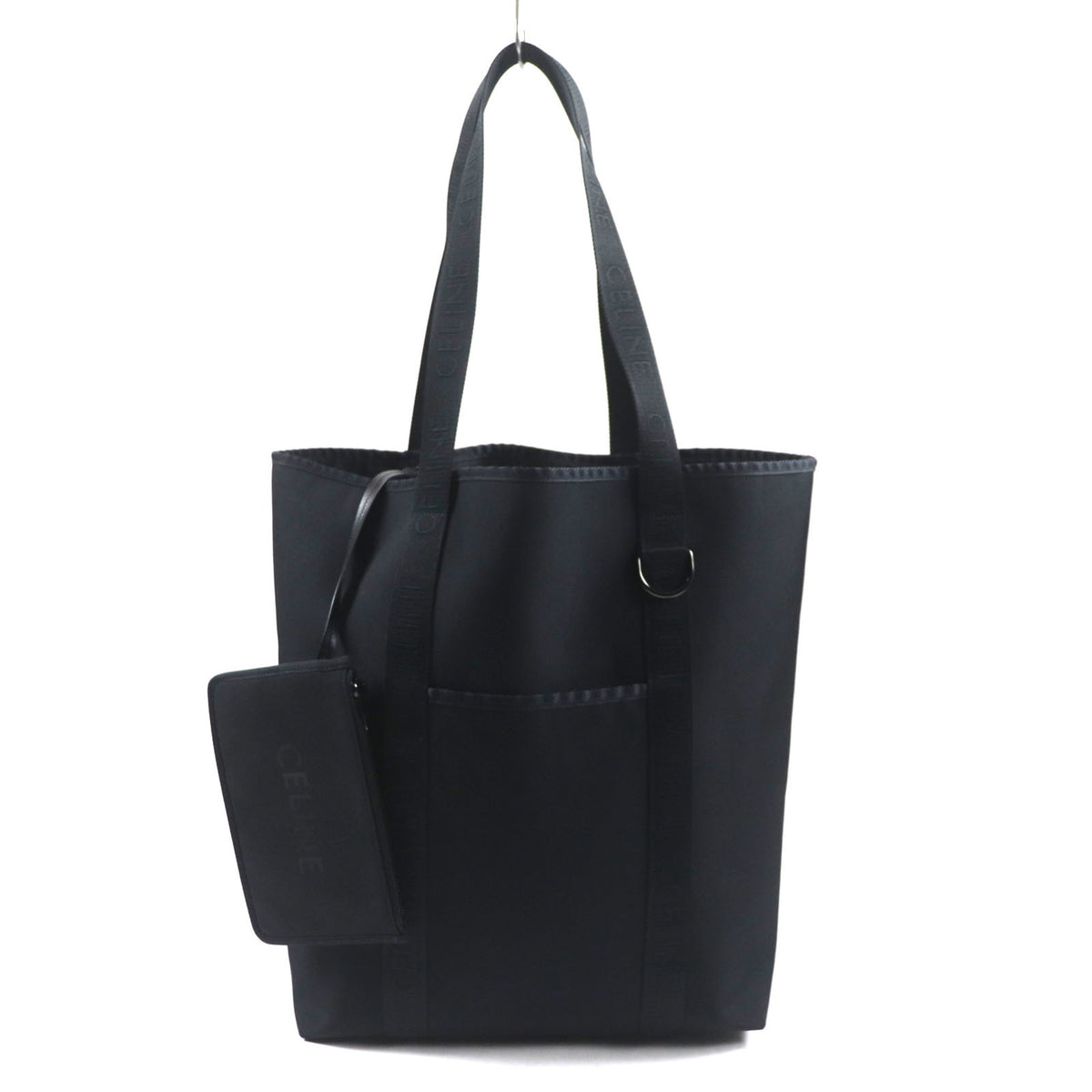 CELINE 11008 Trekking Vertical Cabas Logo Nylon Tote Bag with Pouch, Black, Dust Bag, Made in Italy, Men's — Like New