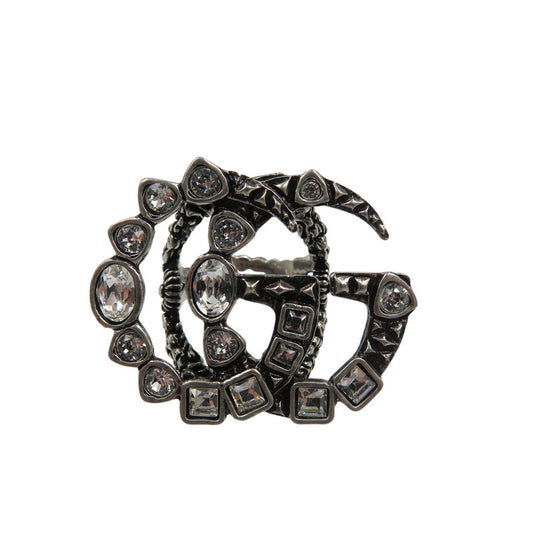 Gucci Marmont GG 529050 S size rhinestone metal silver ring 0606GUCCI