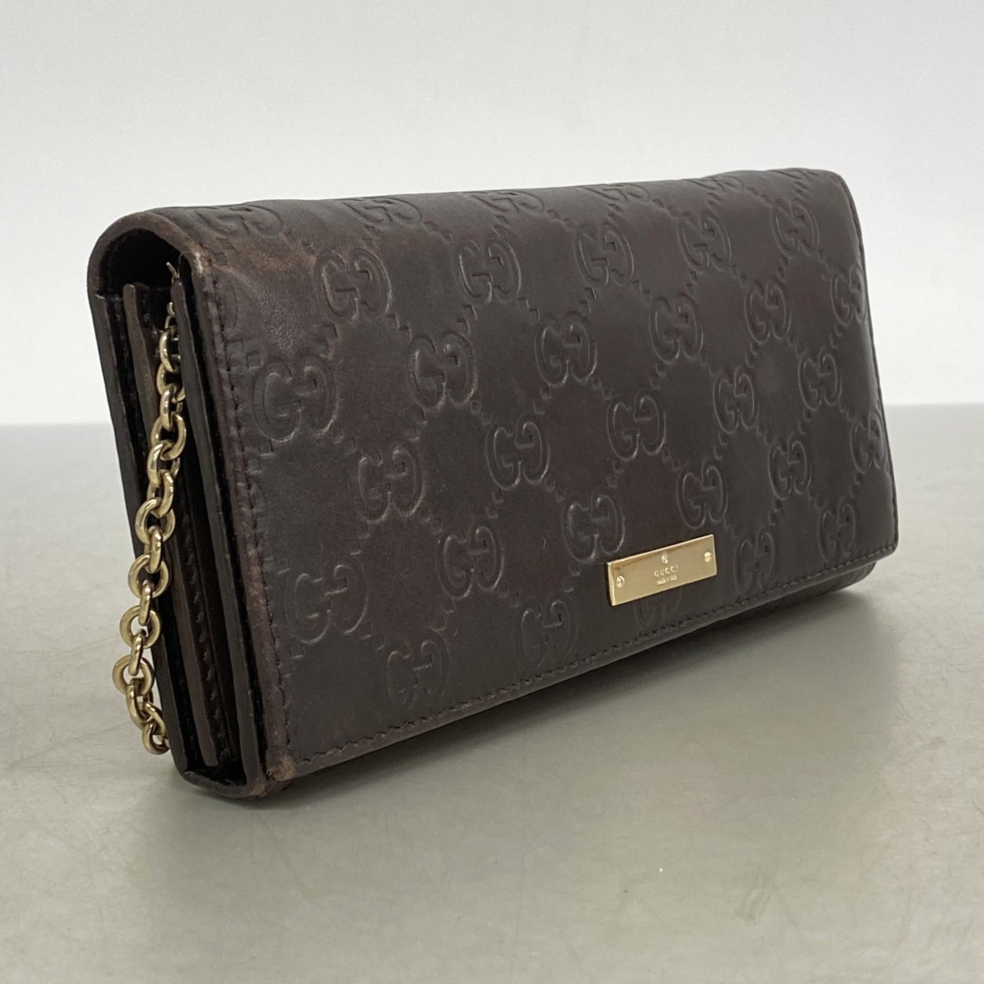 Gucci long wallet Guccissima 170426 leather dark brown champagne women's