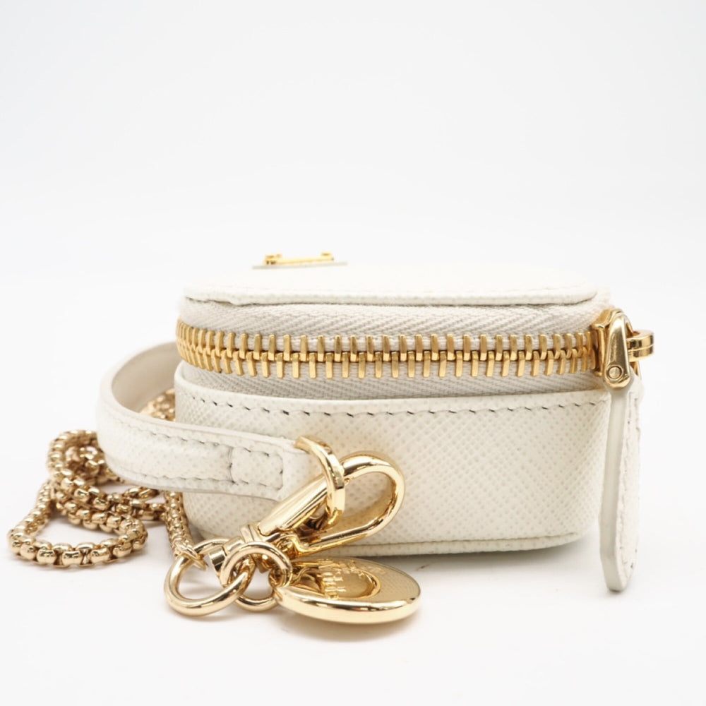 PRADA Saffiano Triangle Mini Pouch 1NR025 Shoulder Bag White Women's — New - Store Return