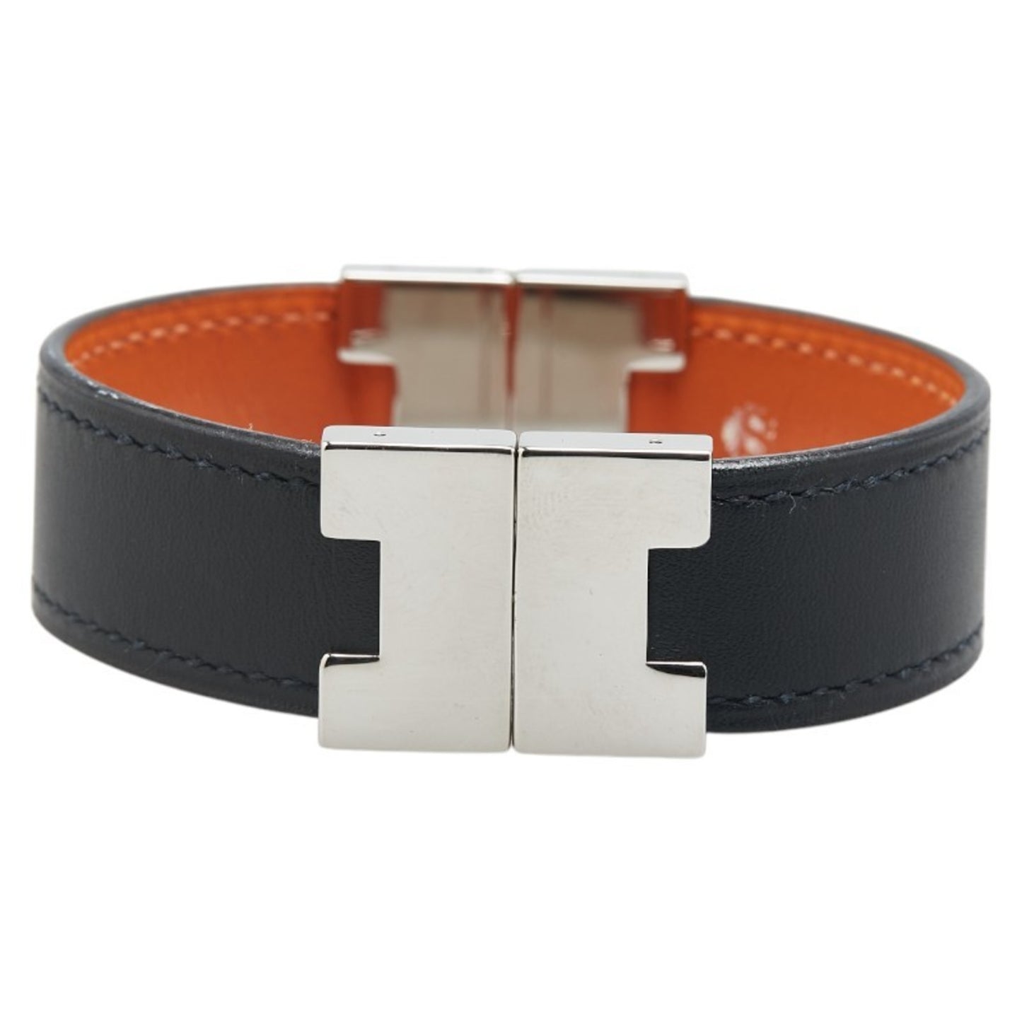 Hermes Lurie Reversible Bracelet Black Brown Swift Metal Women's HERMES
