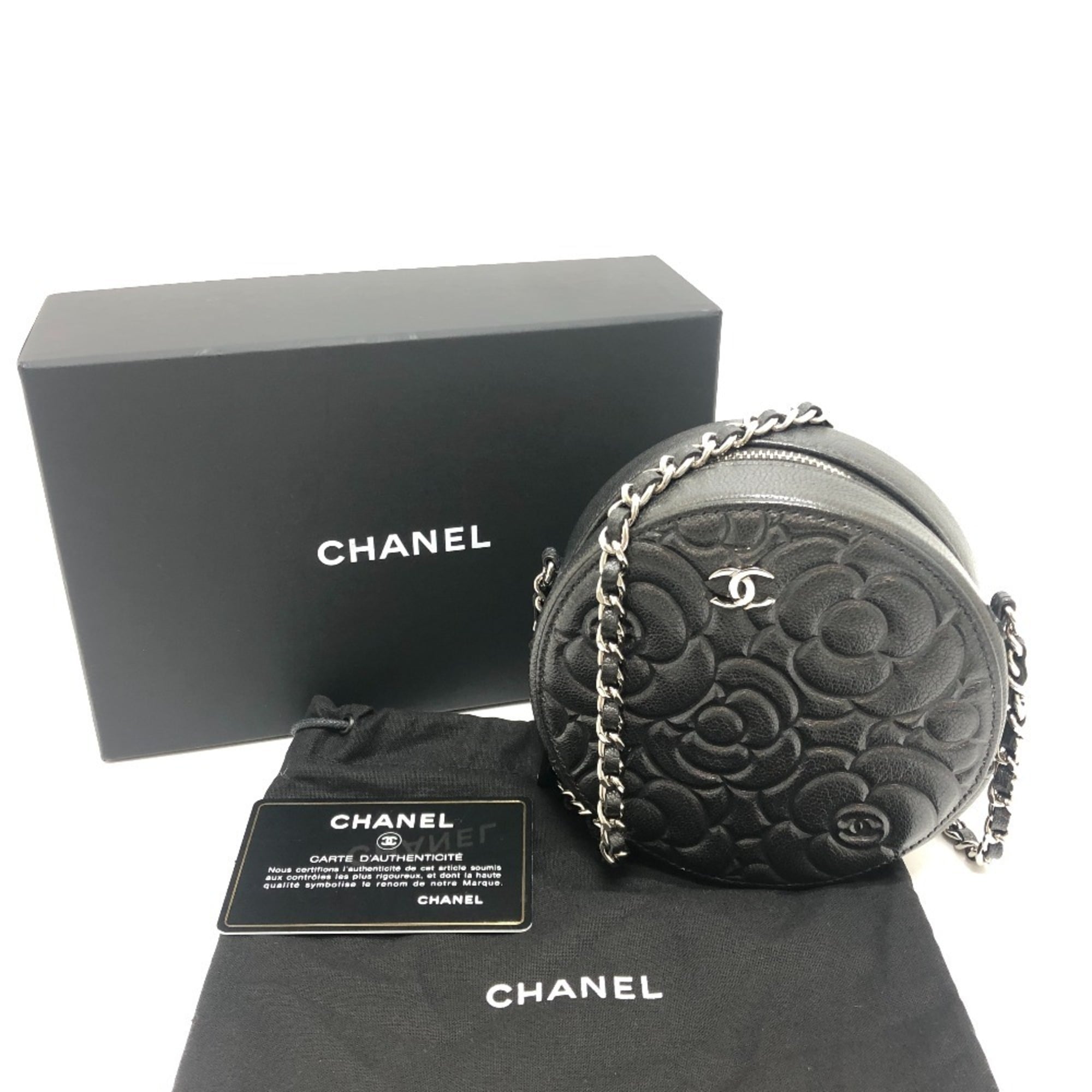 CHANEL Camellia CC Coco Mark Logo Crossbody Bag, Round Mini Shoulder Leather, Women's, Gray — Like New
