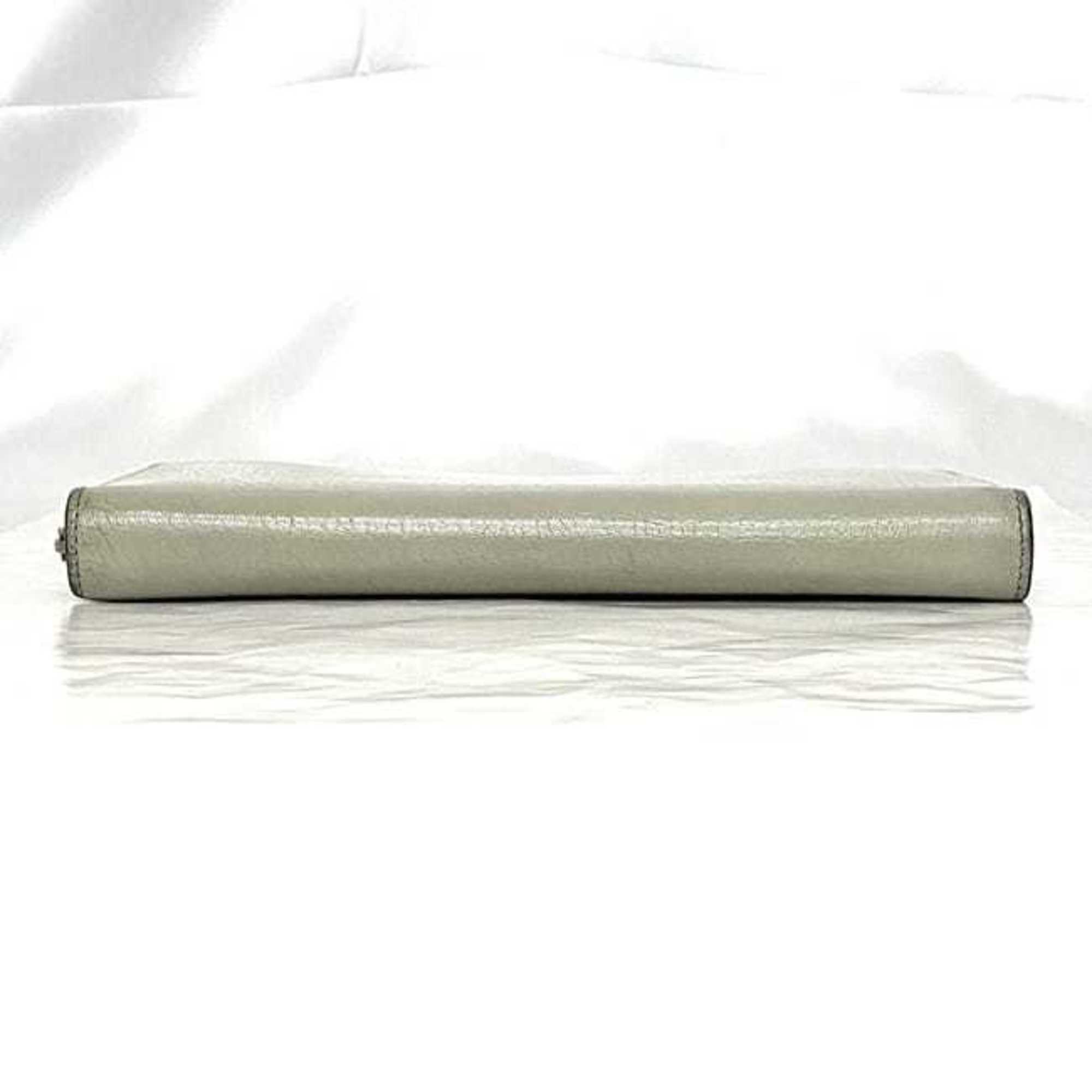 Celine Round Long Wallet Large Zip Multi-Function ec-22650 Gray 105003 Leather S-PG-3176 CELINE Women's