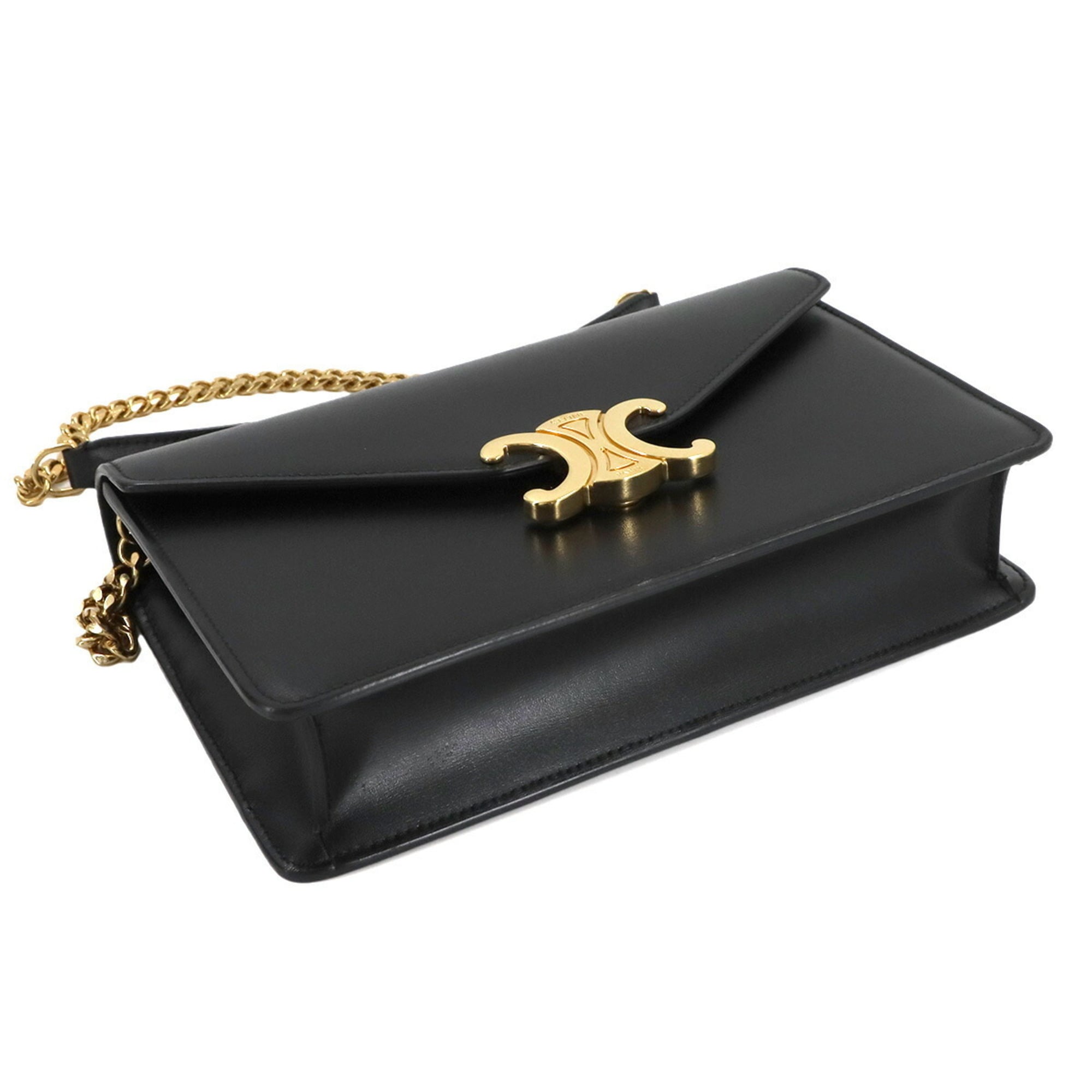 Celine Margo Triomphe Chain Wallet, Black Leather with Gold Hardware, 10L033DPV