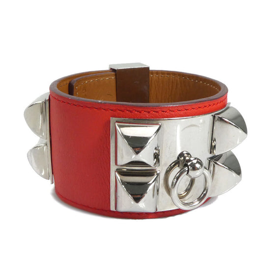 Hermes HERMES Bracelet Collier de Chien Leather Metal Pink Orange Silver Women's e59849g