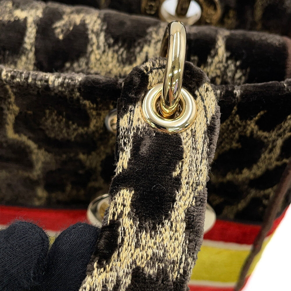 Christian Dior Lady D-Lite Medium Velvet Handbag M0565OTGT 2-way Leopard Print for Women — Like New