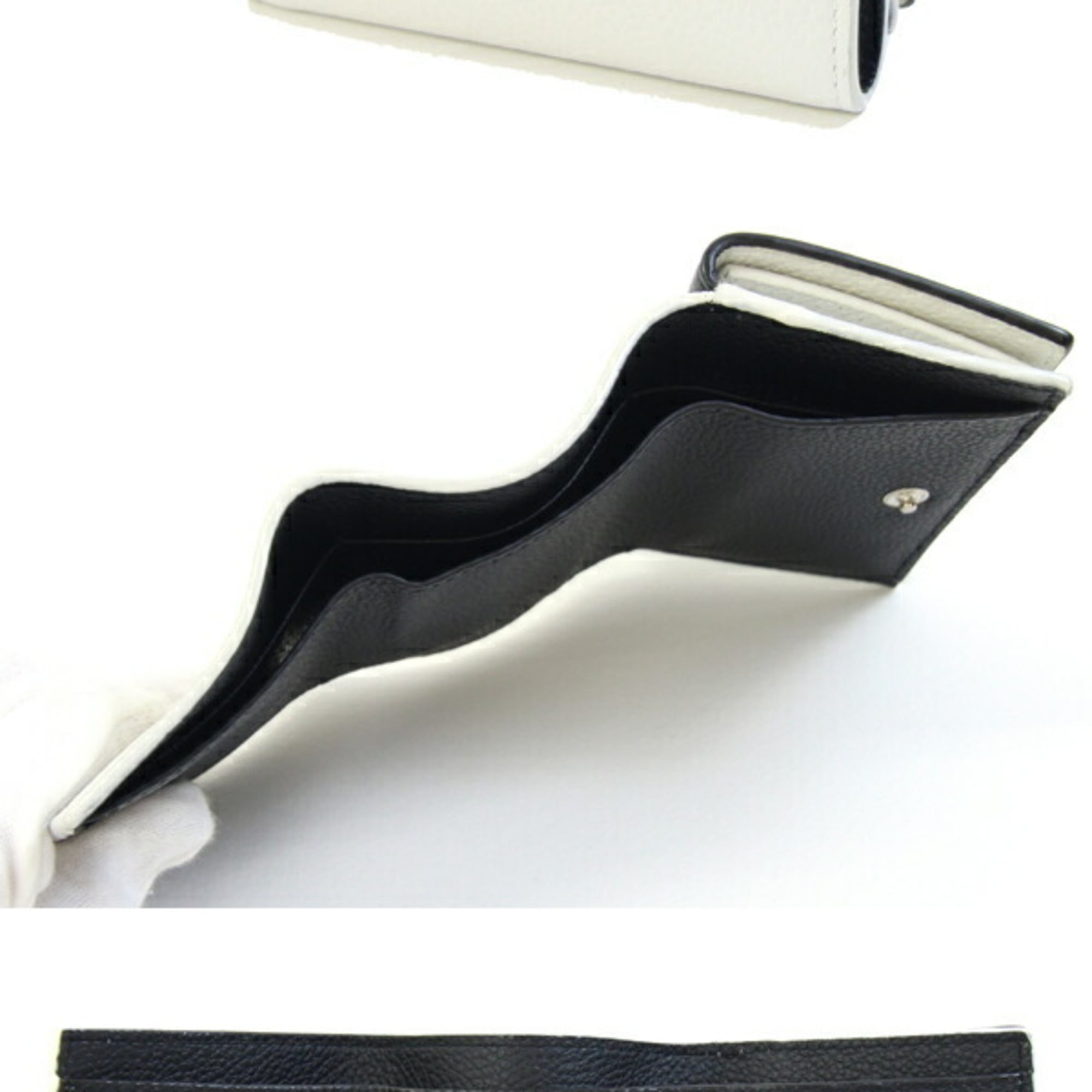 Saint Laurent Tri-fold Wallet 459996 White/Black Leather Compact Wallet/Mini Two-Tone Men's/Women's SAINT LAURENT