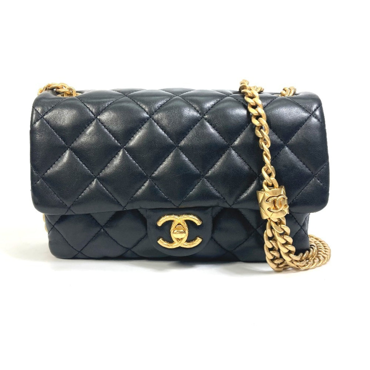CHANEL AS3393 CC Coco Mark Matelasse Chain Bag Shoulder Lambskin Women's Black — Like New