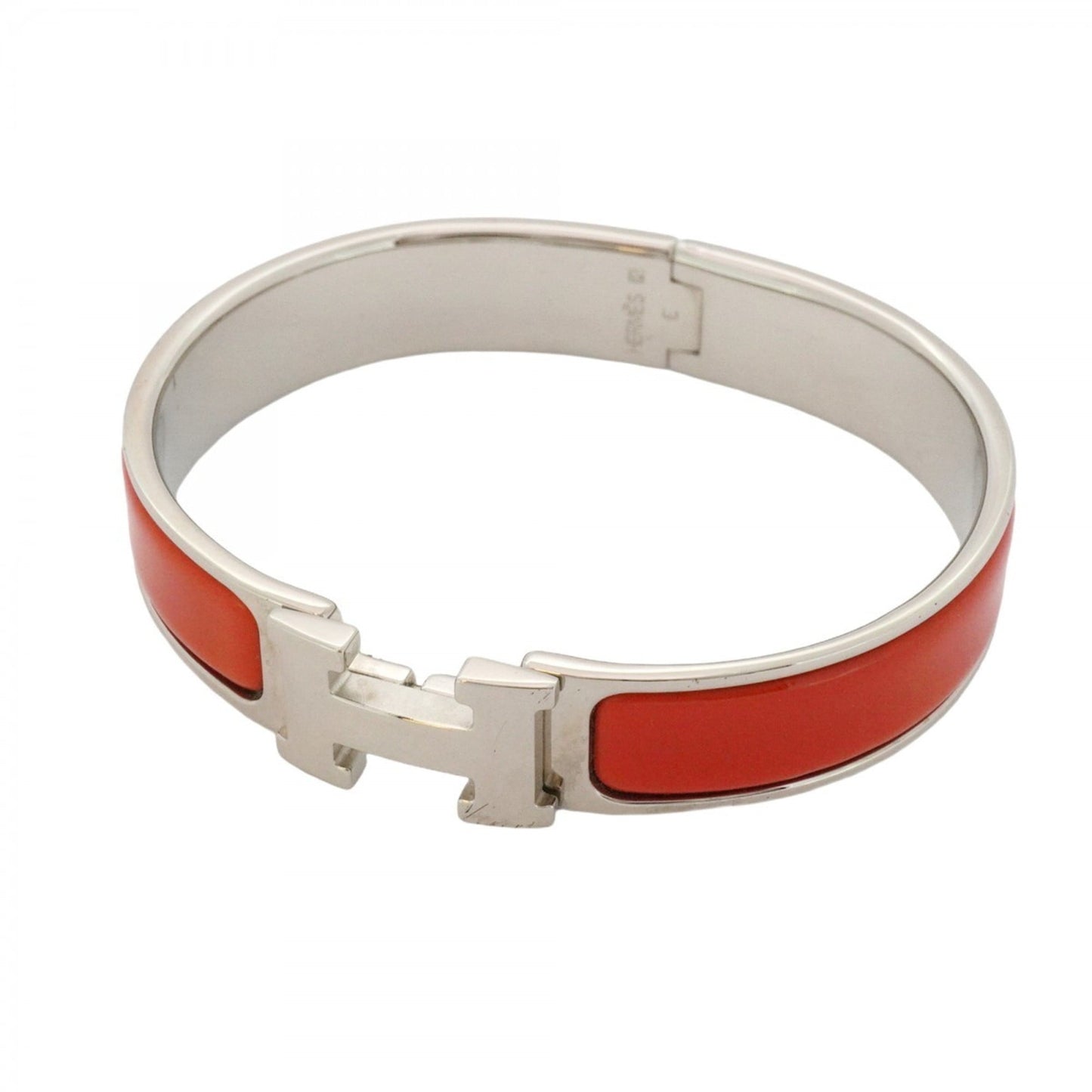 Hermes Click-Clack PM Bangle, Metal, Silver, Red, Women's, P1793533