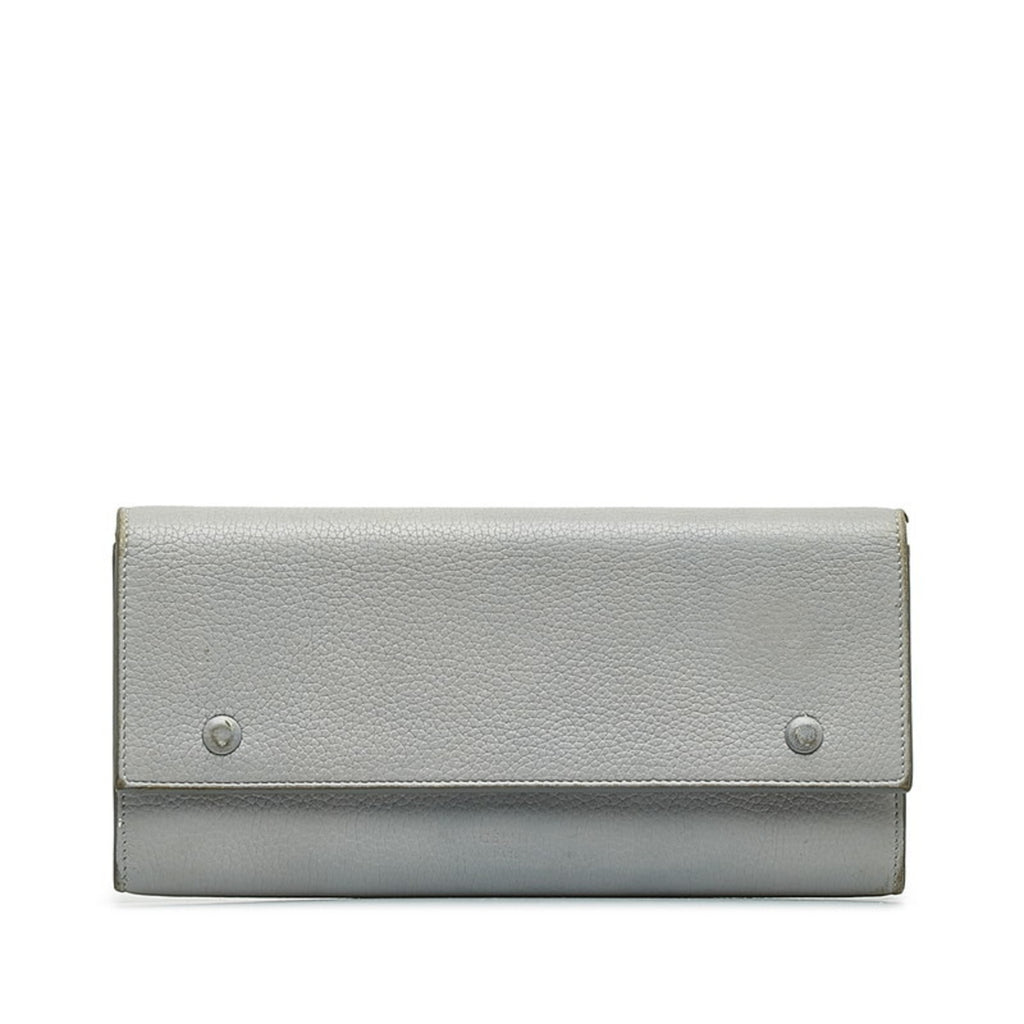 CELINE Large Flap Multi-Function Long Wallet 101673 Grey Leather Women's