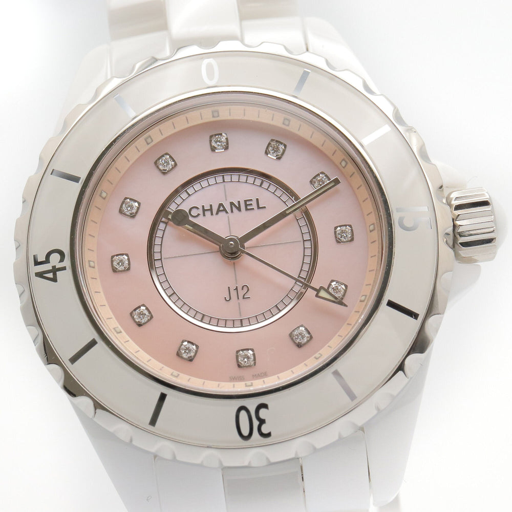 Chanel J12 12-Diamond Watch, Ceramic, Diamond, Ladies, Pink Tone, Shell, H5513 — Very Good
