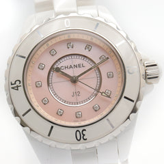 Chanel J12 12-Diamond Watch, Ceramic, Diamond, Ladies, Pink Tone, Shell, H5513 — Very Good
