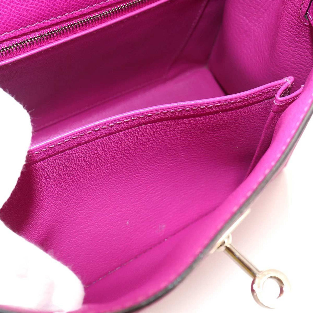 Hermes Kelly 25 Epsom Rose Purple 2-way Handbag Shoulder Bag with external stitching, C stamp, silver hardware — Like New