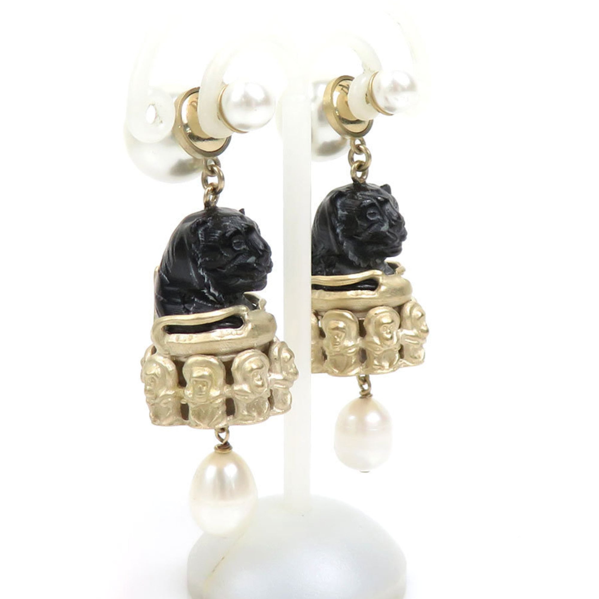 Christian Dior Women's Metal/Faux Pearl Earrings in Gold, Black, and White (h31746a)