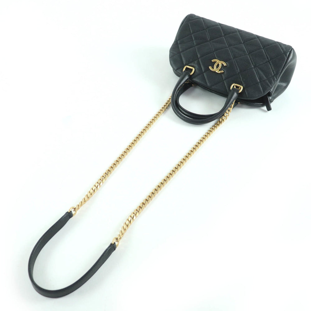CHANEL AS3893 Caviar Skin Matelassé Coco Mark 2-Way Bowling Bag Handbag Black Gold Hardware Comes with Box and Dust Made in Italy Women's — Like New