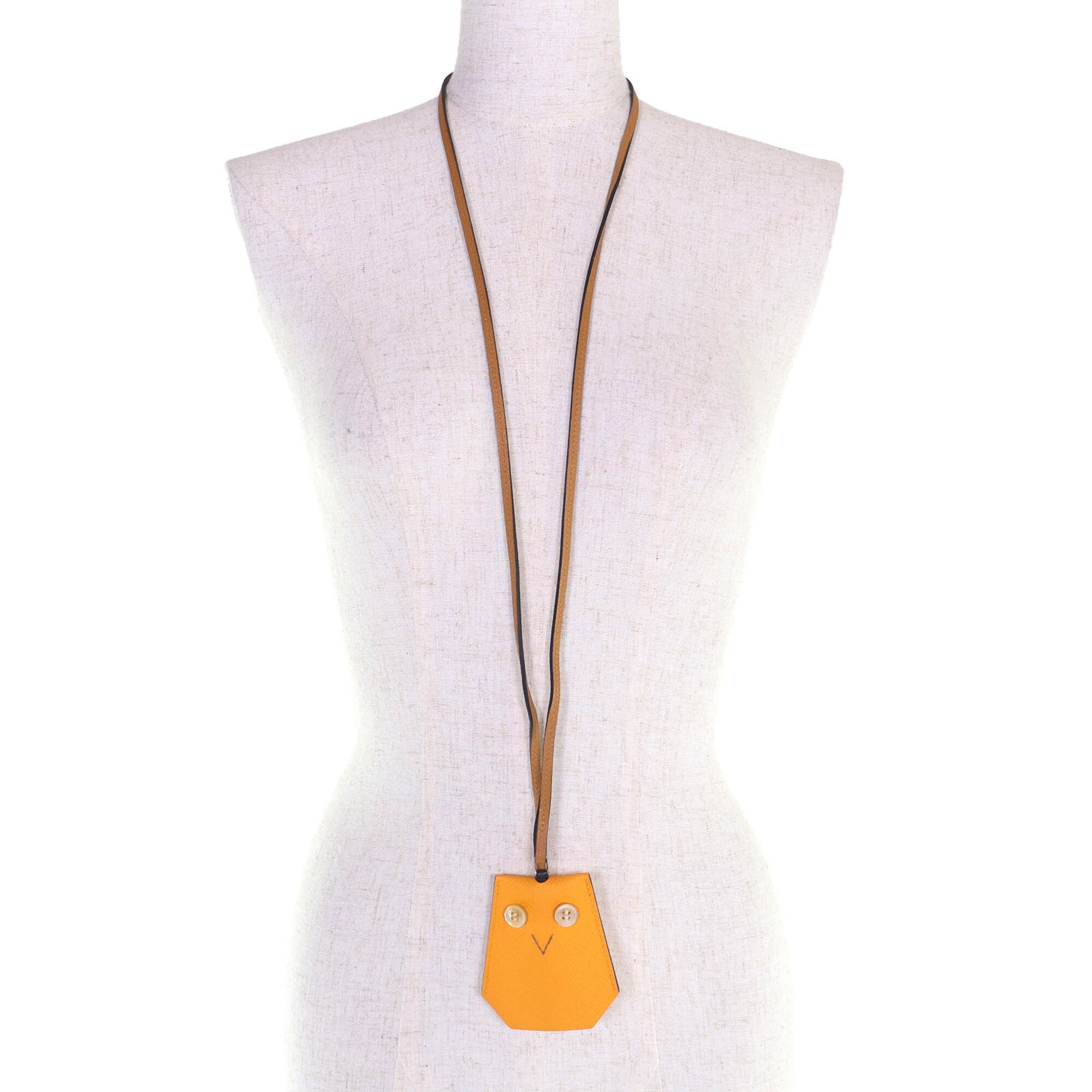HERMES Petit H Ybton Clochette Veau Epsom Jaune d'Or Biscuit Necklace with Box, Made in France, Women's — Like New