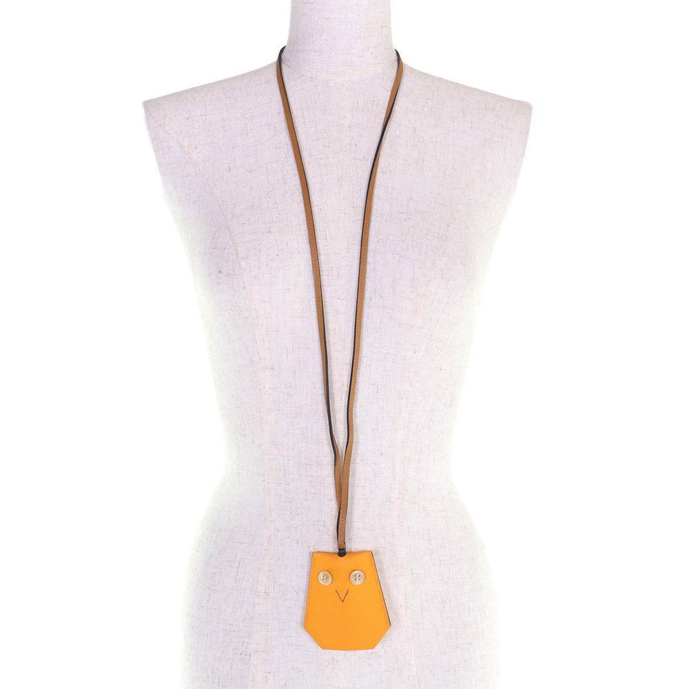 HERMES Petit H Ybton Clochette Veau Epsom Jaune d'Or Biscuit Necklace with Box, Made in France, Women's — Like New