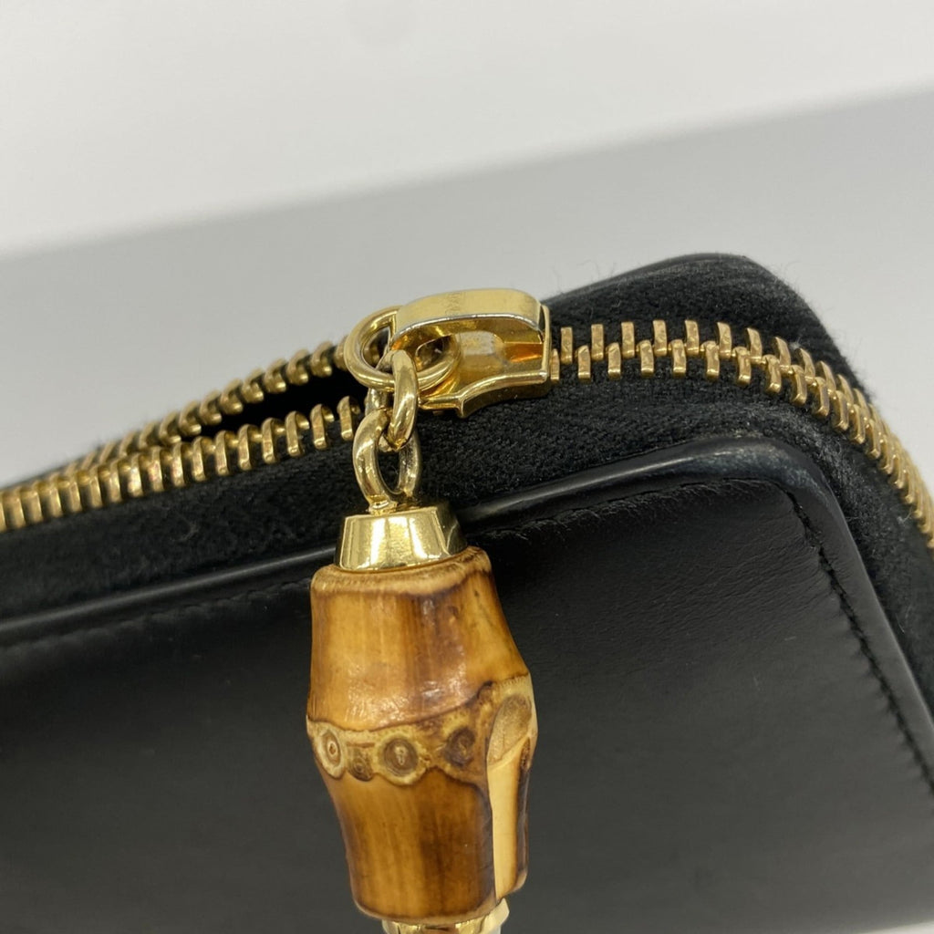 Gucci Bamboo Long Wallet 453158 Leather Black Women's
