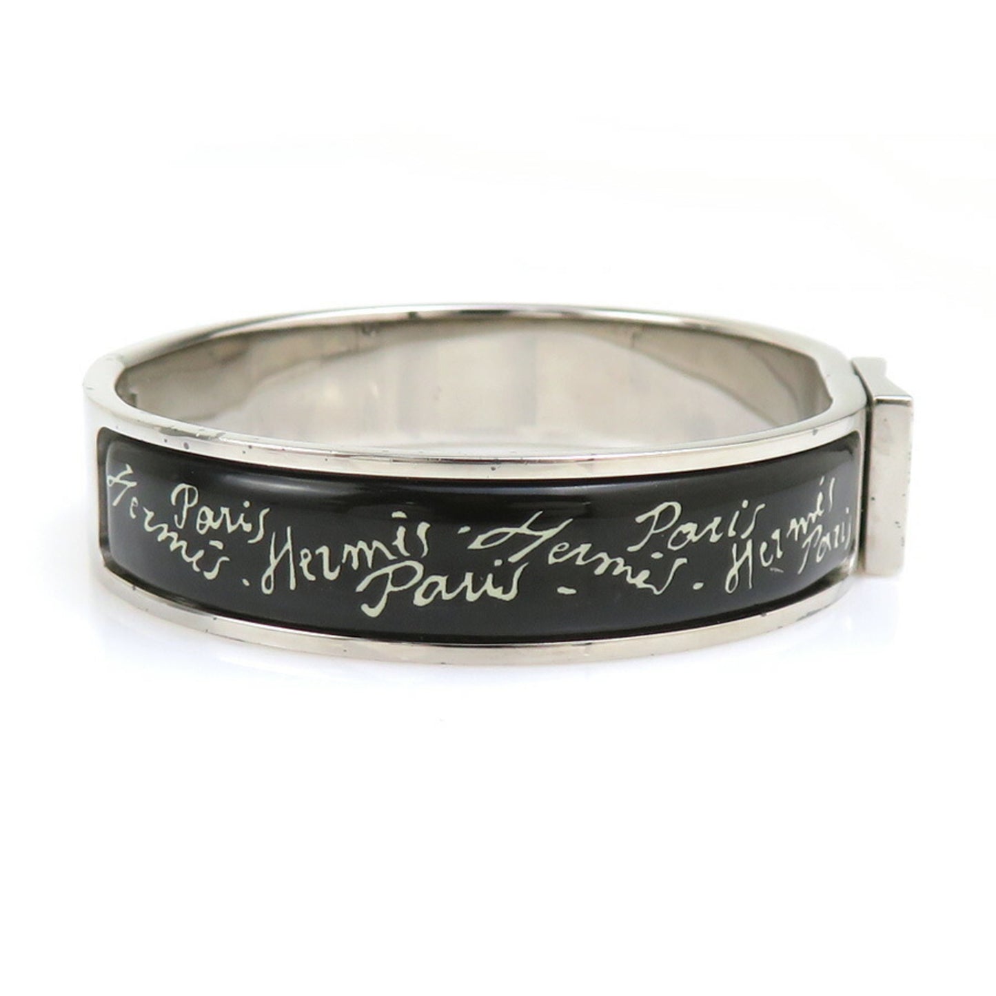 Hermes HERMES Bangle Bracelet Click Clack Metal Enamel Silver Black Women's e60349a