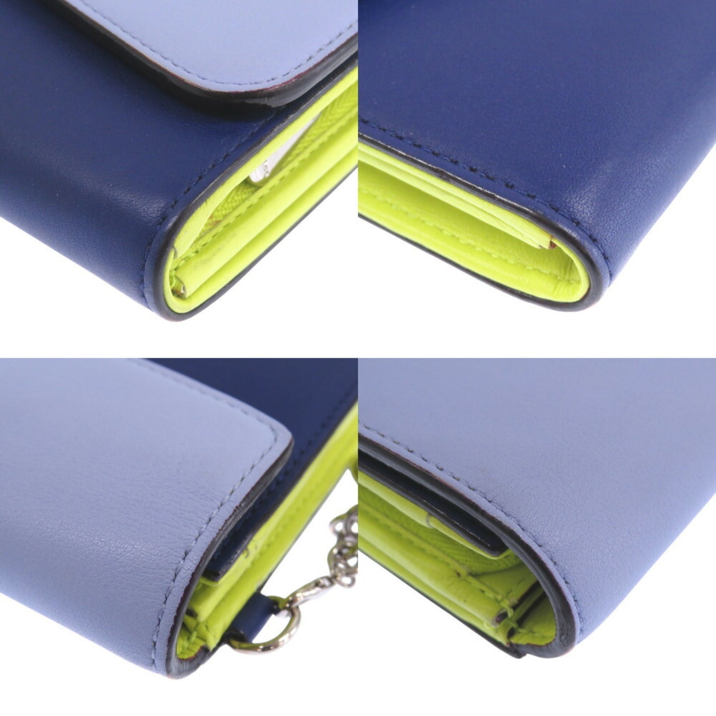 Christian Dior Leather Bicolor L-Shaped Long Wallet Blue 1546Christian