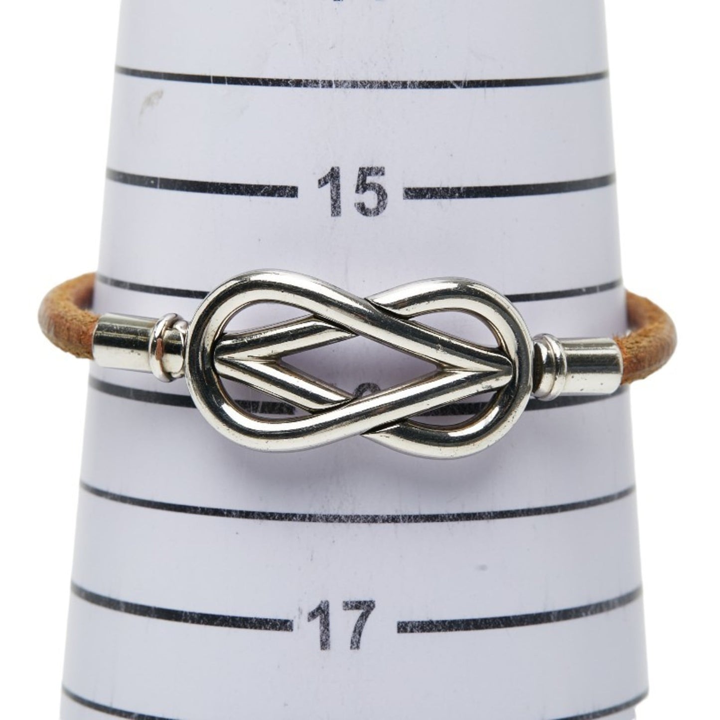 Hermes Atame Bracelet in Silver and Brown Metal Leather for Women