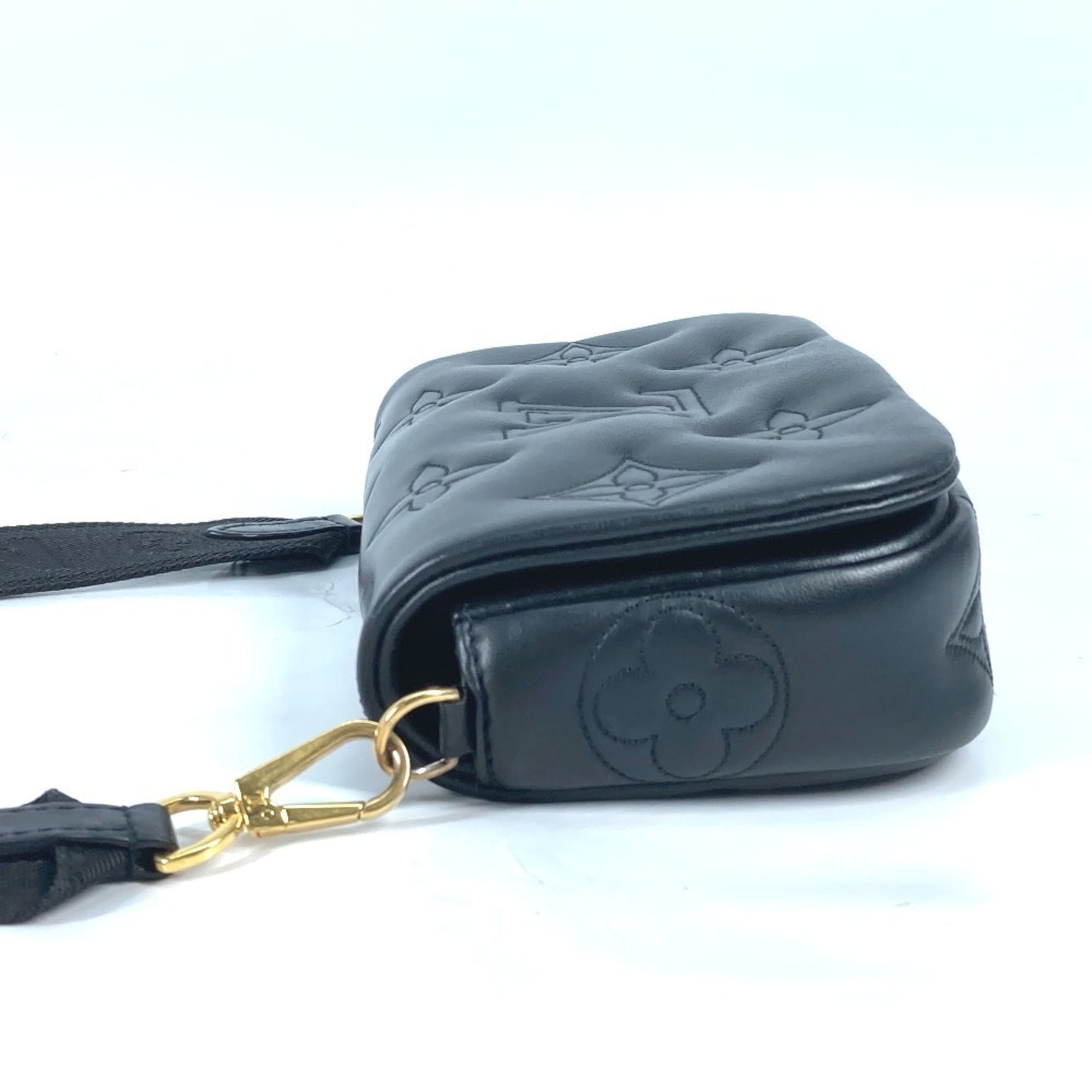 LOUIS VUITTON M81398 Monogram Bubblegram Wallet-on-Strap Long Wallet/Clutch Bag/2-Way Bag/Shoulder Bag Leather Women's Black — Like New