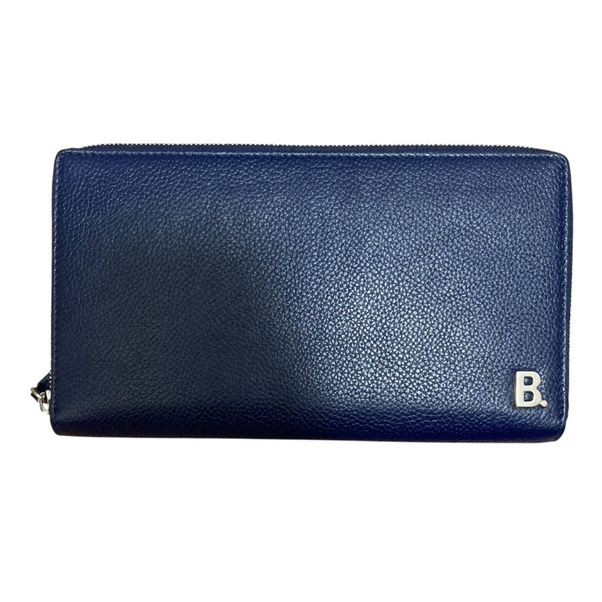 BALENCIAGA Leather Round Zip Long Wallet 601352 Navy for Men and Women