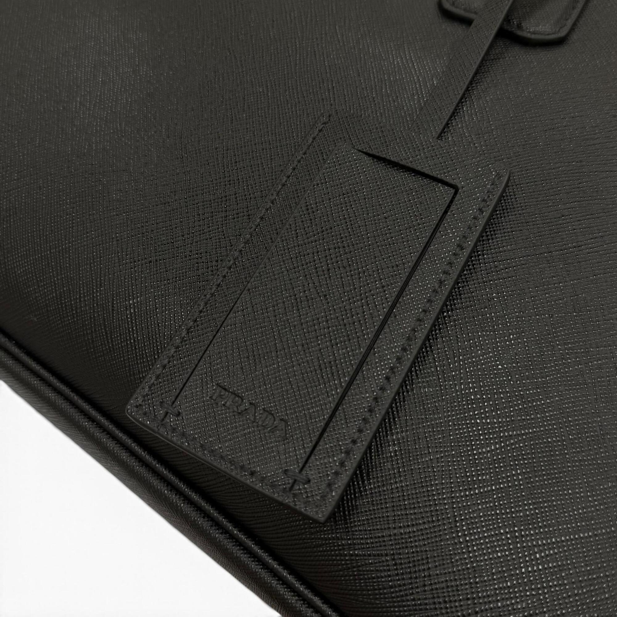 PRADA 2VE022 Saffiano Leather Triangle Logo 2-Way Briefcase Business Bag Black Made in Italy Men's — Like New