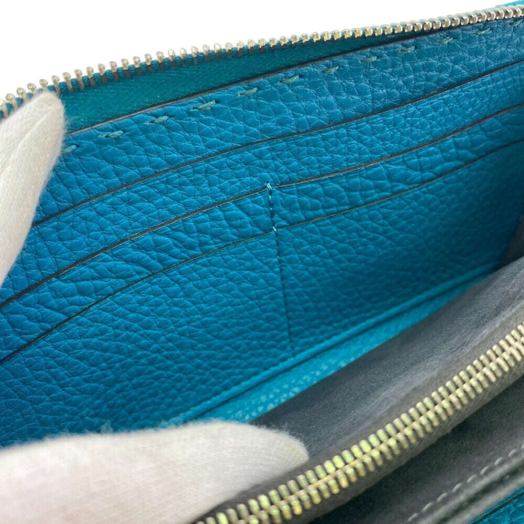 FENDI Long Wallet, Hand-Stitched Round Selleria, Blue, Women's