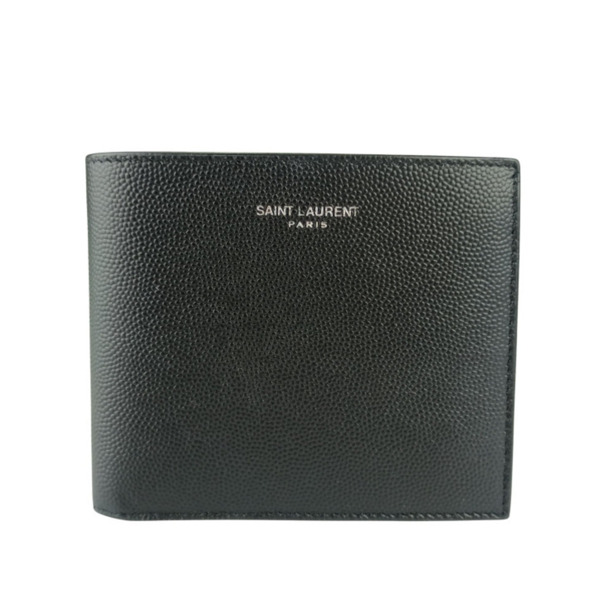 SAINT LAURENT Bi-fold Wallet 396307 Black Leather Men's Wallet/Coin Case