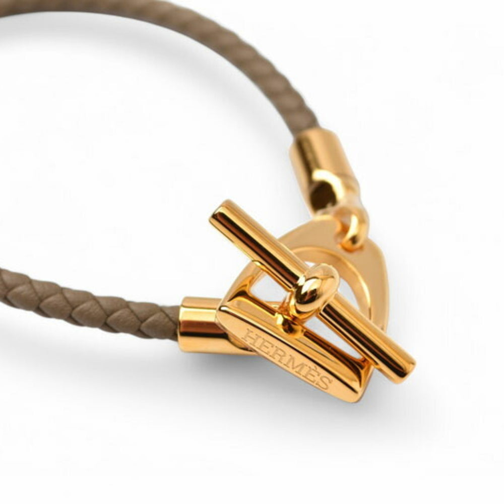 Hermes Bangle HERMES Grennan Leather Etoupe/Gold T2 Unused — New - Store Return