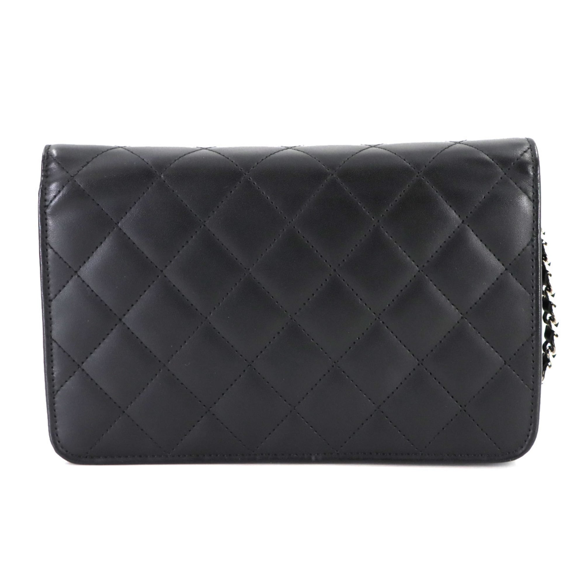 CHANEL Cambon Line Chain Wallet, Bifold Long Wallet in Calfskin Enamel, Black, A46646