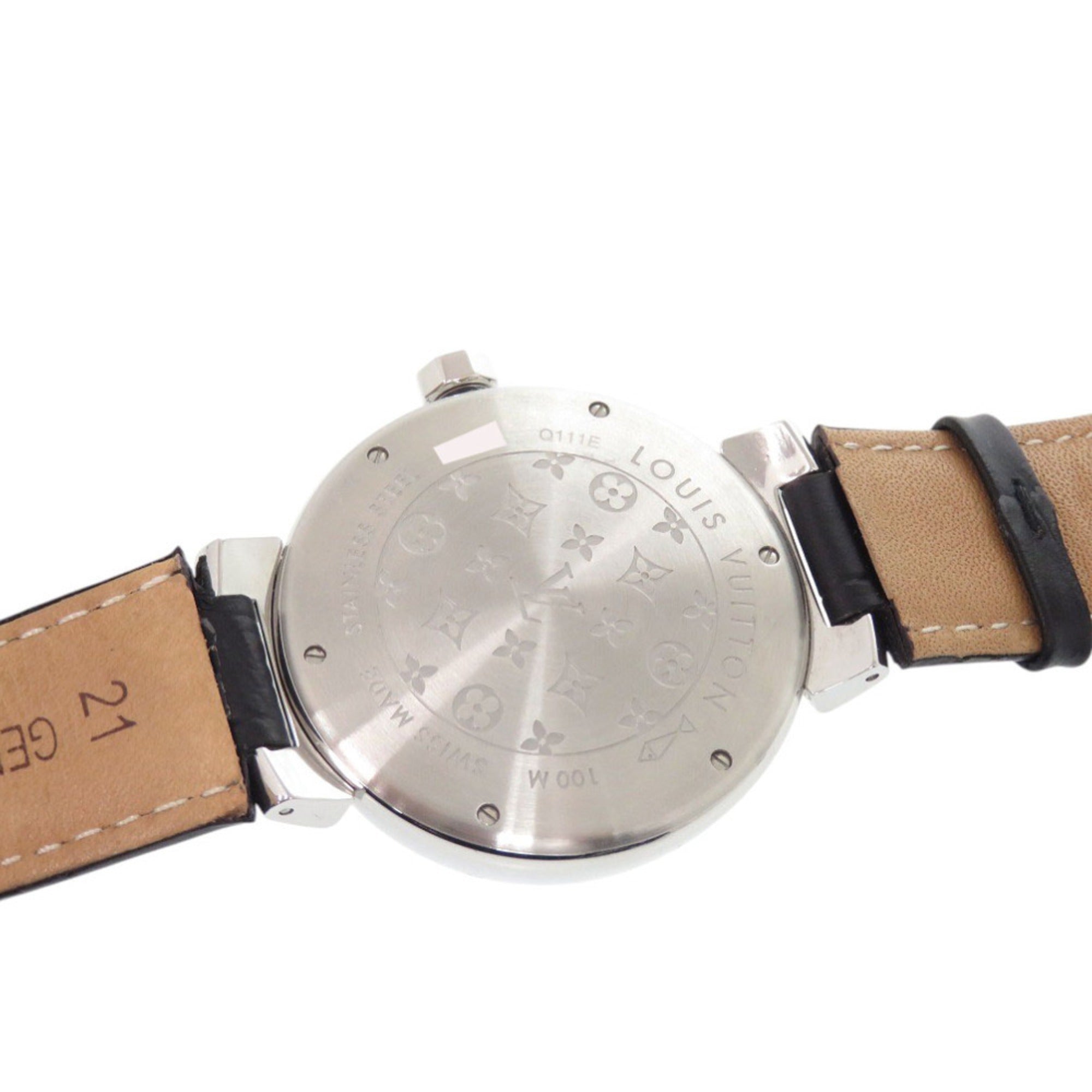 Louis Vuitton Tambour Q111E Stainless Steel Leather Silver Quartz Watch 1507 LOUIS VUITTON — Good