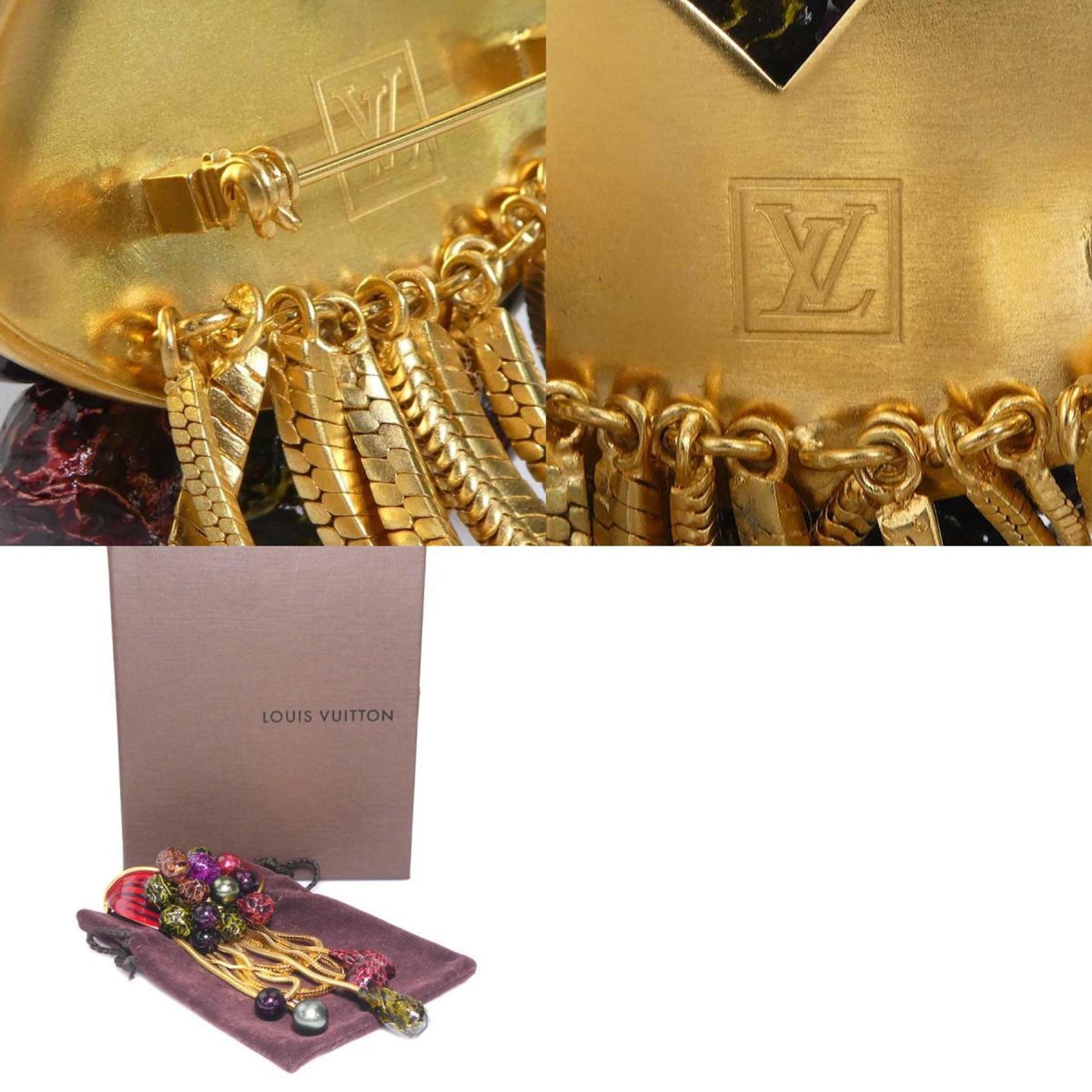 Louis Vuitton LOUIS VUITTON Brooch Metal Gold x Multicolor Women's r10412g