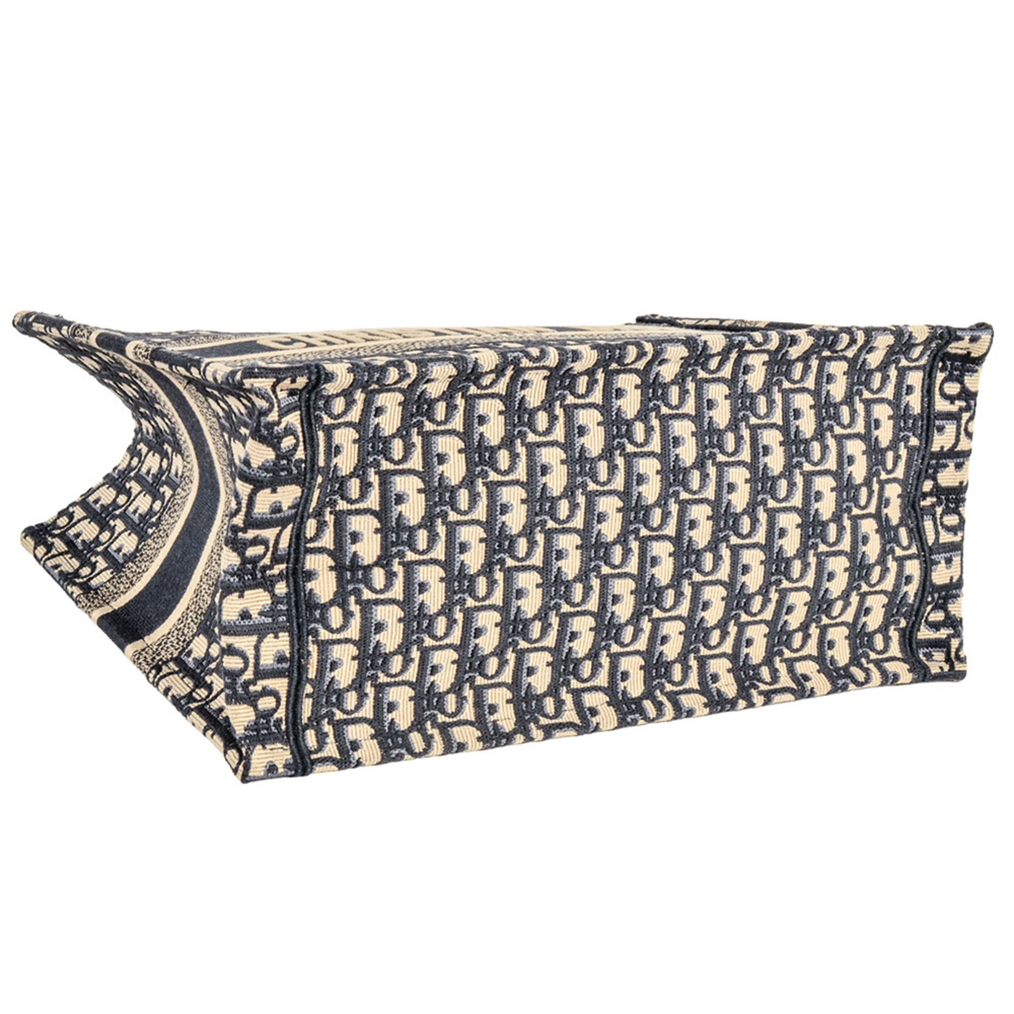 Christian Dior Oblique Jacquard Book Tote Bag, Canvas, 50-MA, Navy, Medium — Like New