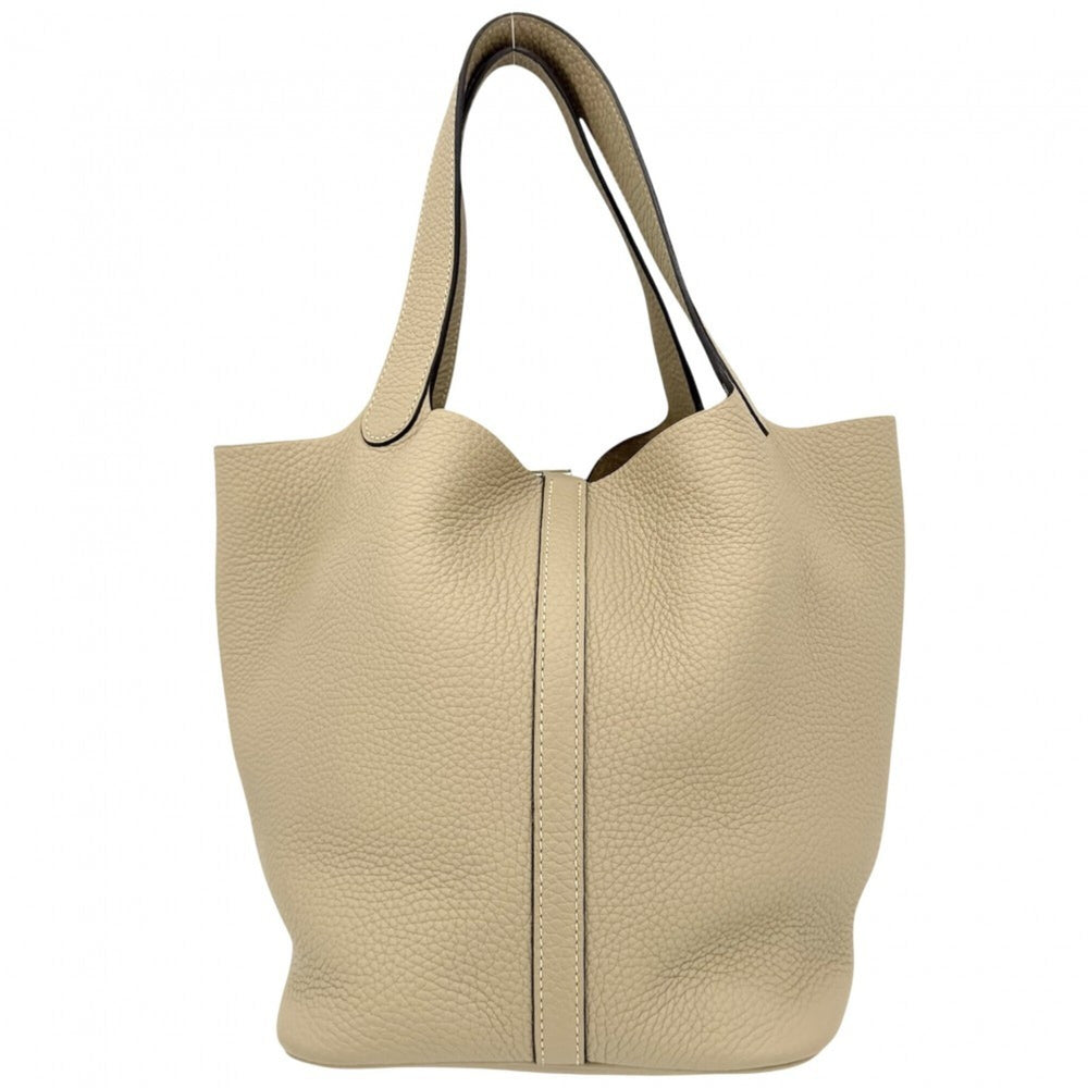 Hermes Picotin Lock MM handbag for women, beige, HERMES X stamp, Taurillon leather, silver hardware, 2016 model — Like New