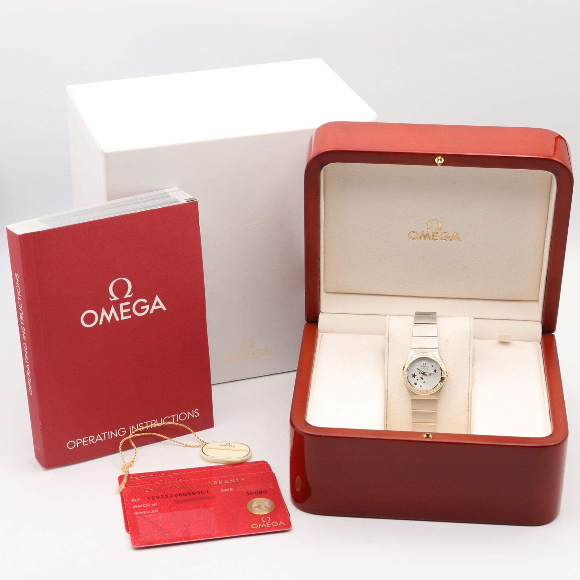 Omega Constellation Brushed Watch, 18K (Yellow Gold) Stainless Steel, Ladies', White/White Mother-of-Pearl, 123.25.24.60.05.001 — Very Good