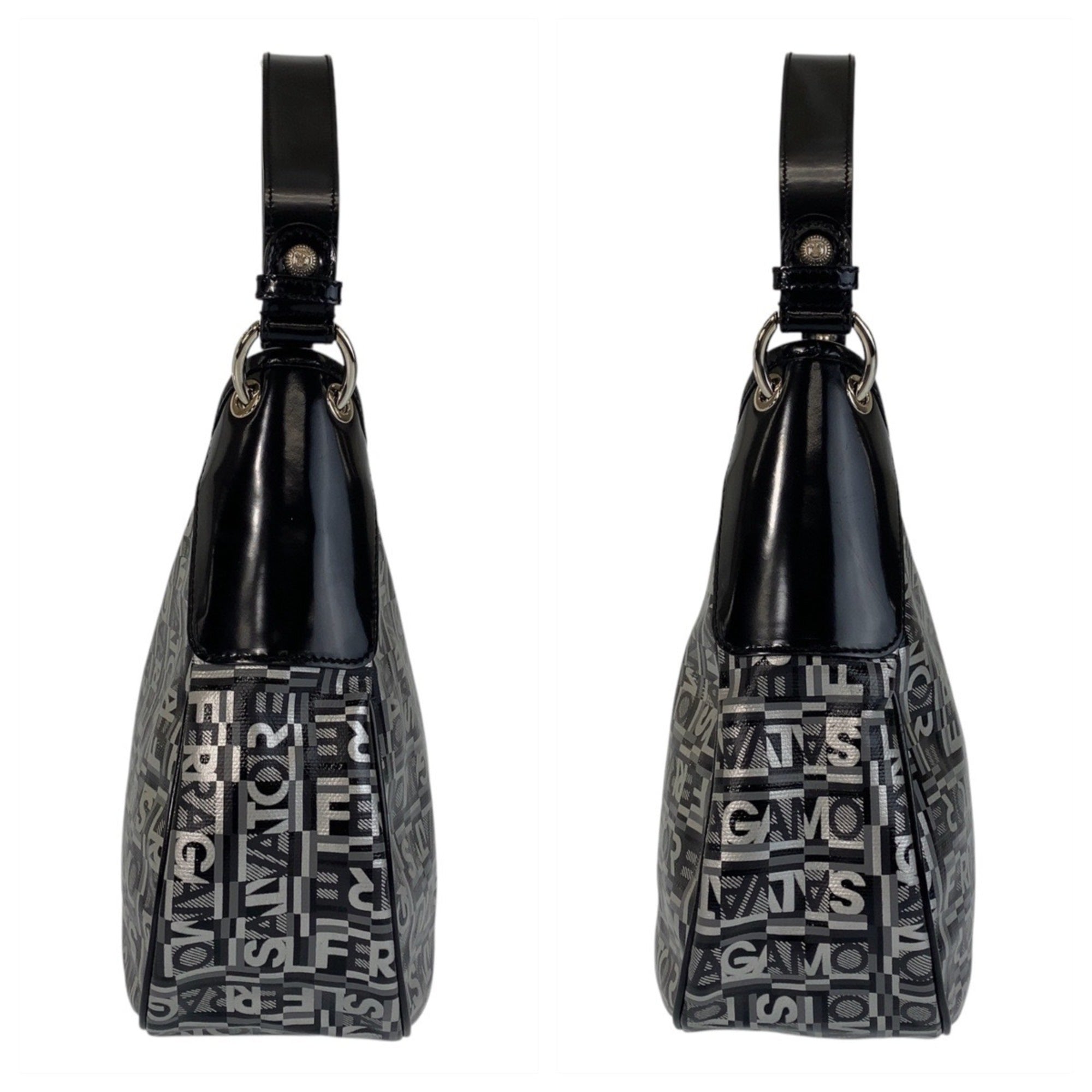 Salvatore Ferragamo Black Grey Silver Hardware Shoulder Bag Women's — Like New