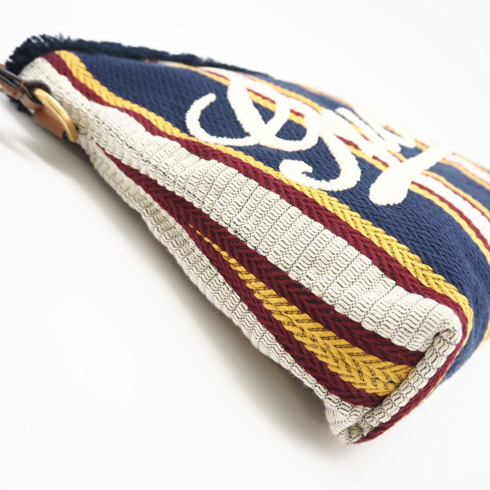 GUCCI Embroidered Canvas Large Pouch 822870 Clutch Bag Navy Multicolor Women's — Like New