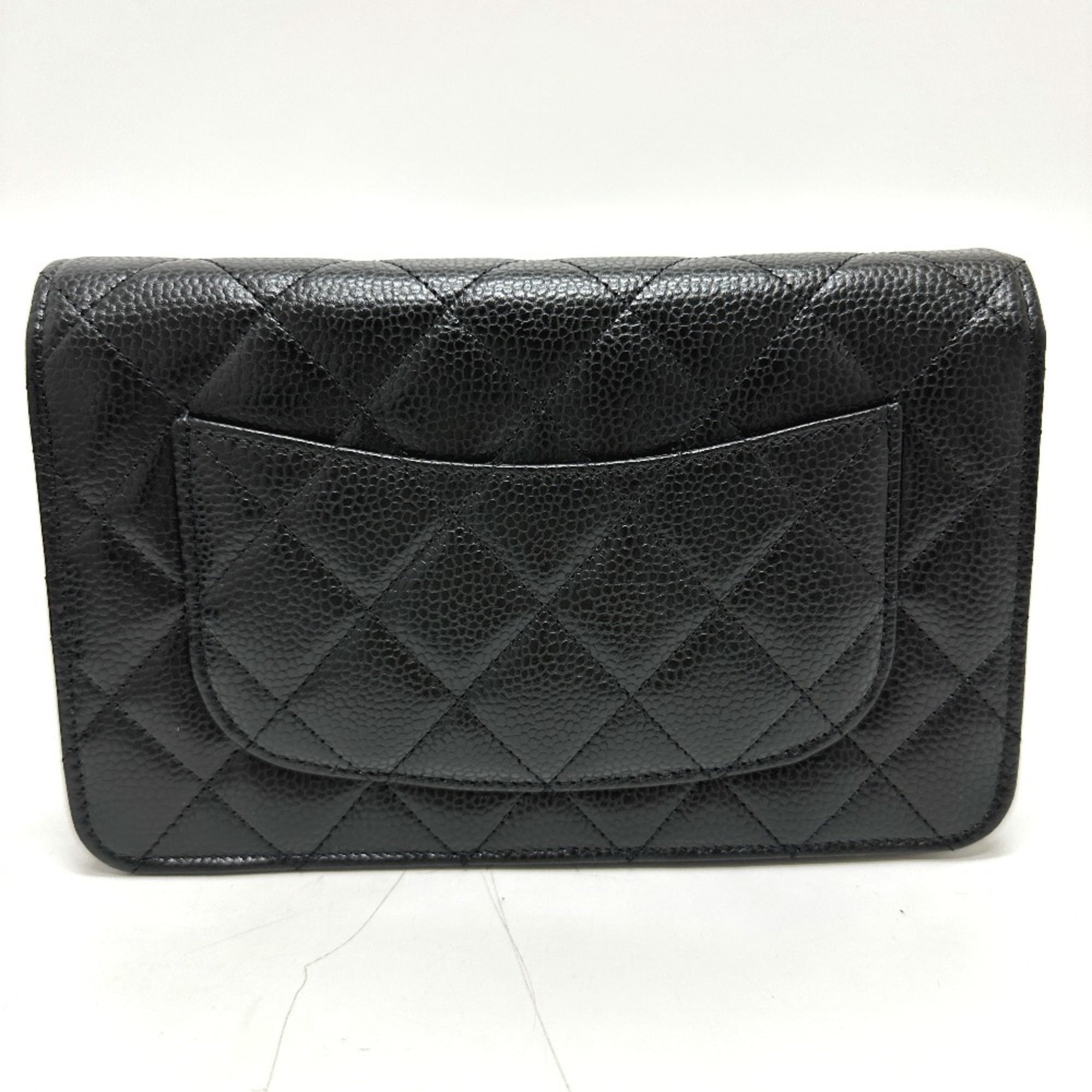 CHANEL AP0250 Matelasse Coco Mark Classic Chain Wallet Shoulder Bag Caviar Skin Women's Black — New - Store Return