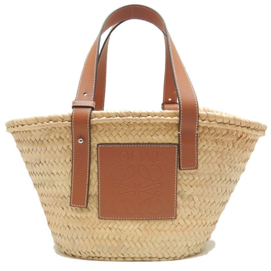 LOEWE Basket Small 327.02.S93 Handbag in Raffia and Calfskin, Natural Tan, Women's, 253360