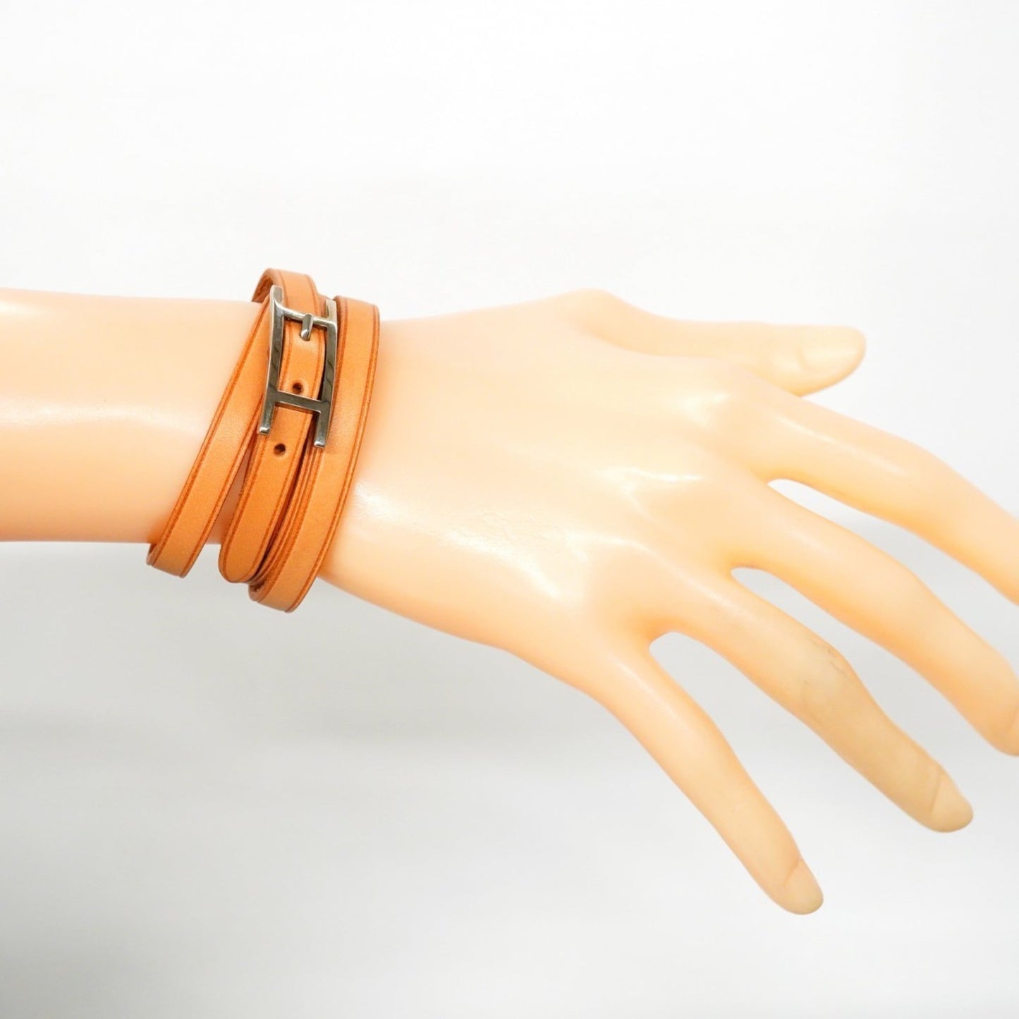 Hermes Hermès Api 3 Bracelet in Metal, Leather, Silver, and Light Brown for Men Women