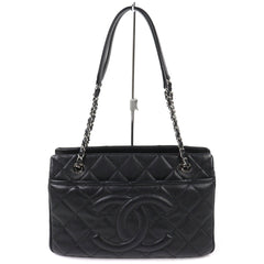 CHANEL A67294 Caviar Skin Coco Mark Matelassé Chain Tote Bag, Black with Silver Hardware, Comes Dust Made in Italy, Women's, Very Popular, Highly Recommended ◎ — Like New