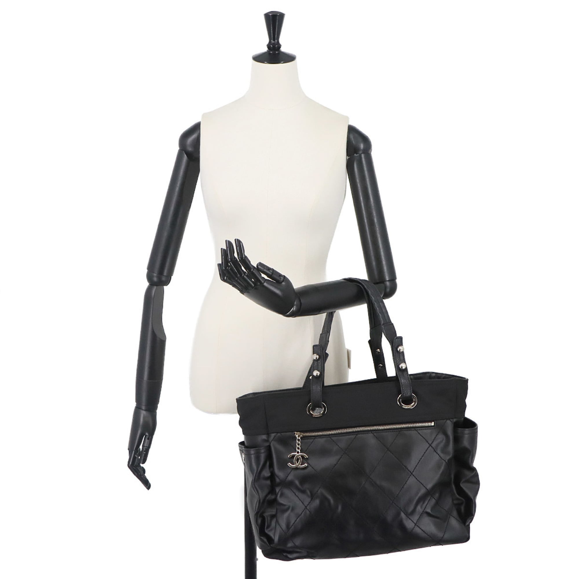 Chanel Paris Biarritz GM Tote Handbag, Nylon Leather, Black, A34210 — Like New