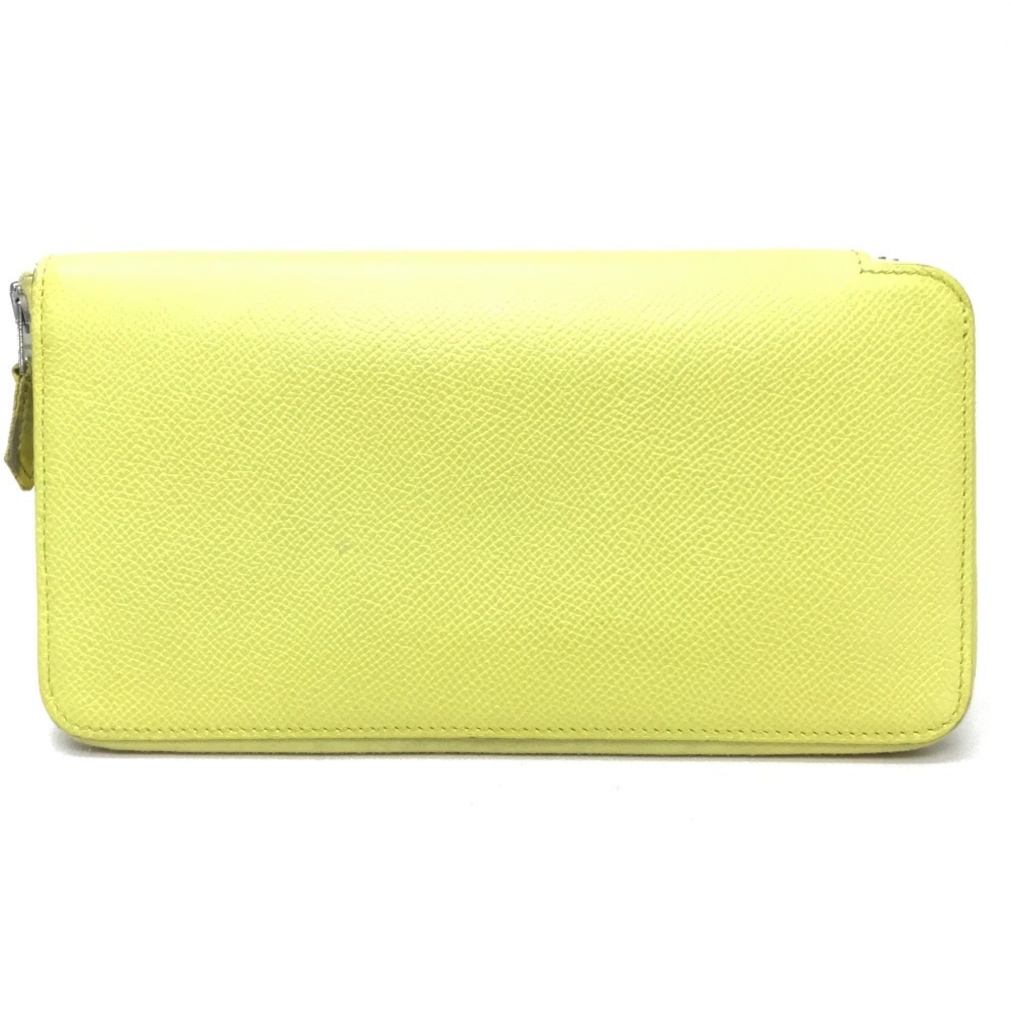HERMES Silkin Azap Long Round Zip Wallet, Epsom Silk, Women's, Souffle, Yellow
