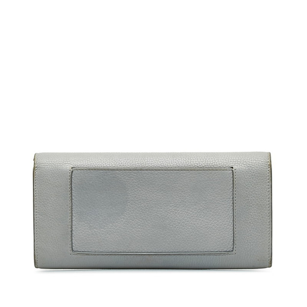 CELINE Large Flap Multi-Function Long Wallet 101673 Grey Leather Women's