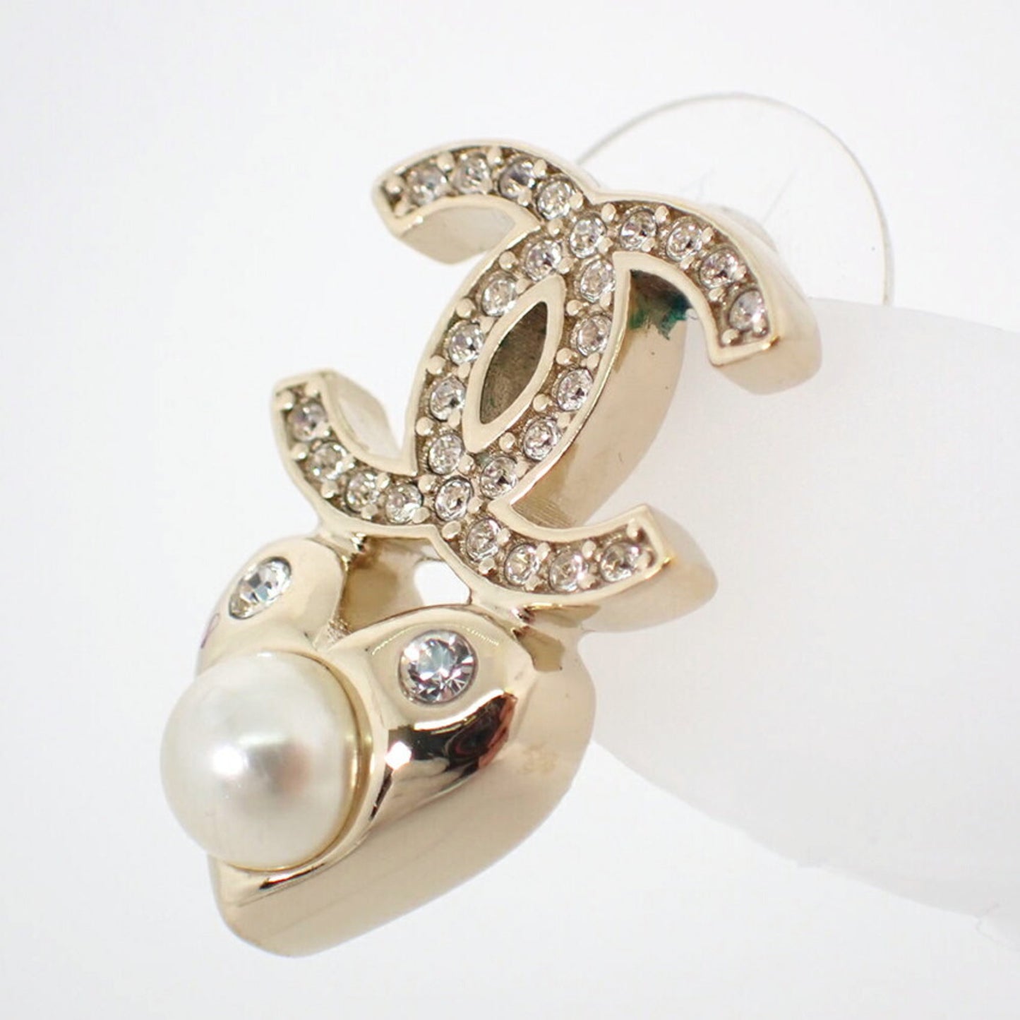 CHANEL Coco Mark Faux Pearl Rhinestone Earrings (One Piece)