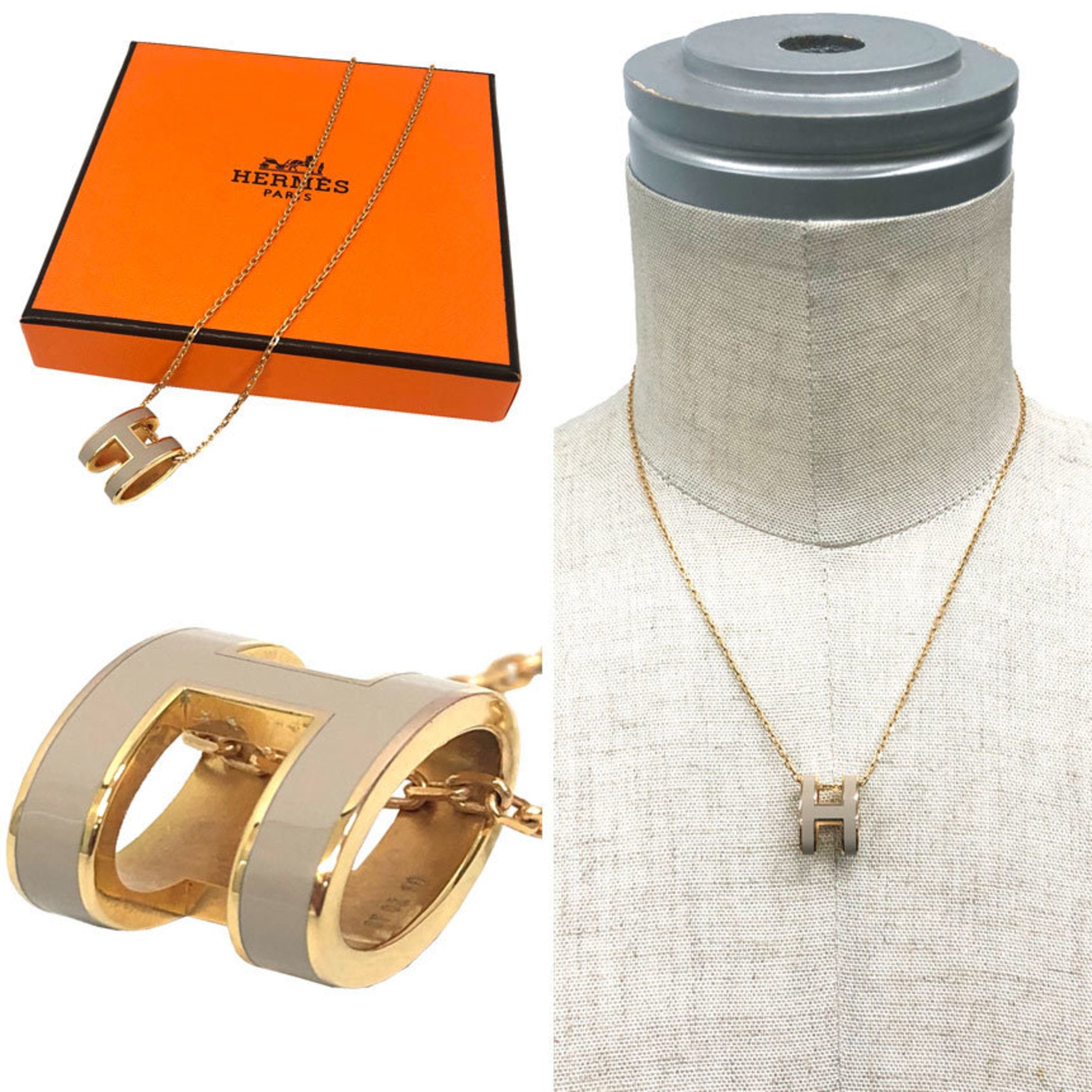 Hermes Hermès H-shaped chain necklace, Pop H, in marron glacé and pink gold. Available for men women — Like New